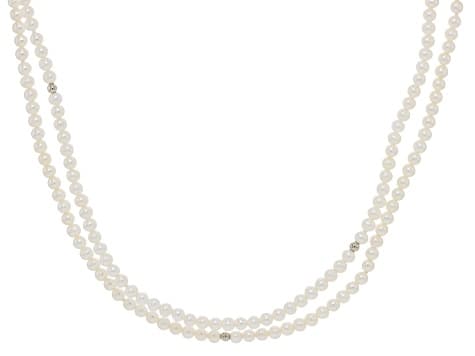 White Cultured Freshwater Pearl Sterling Silver 64" Endless Strand Necklace