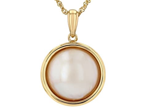 White Cultured South Sea Mabe Pearl 18k Gold Over Sterling Silver Pendant with Chain