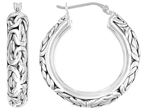 Oxidized Sterling Silver 6.8mm Byzantine Design Hoop Earrings