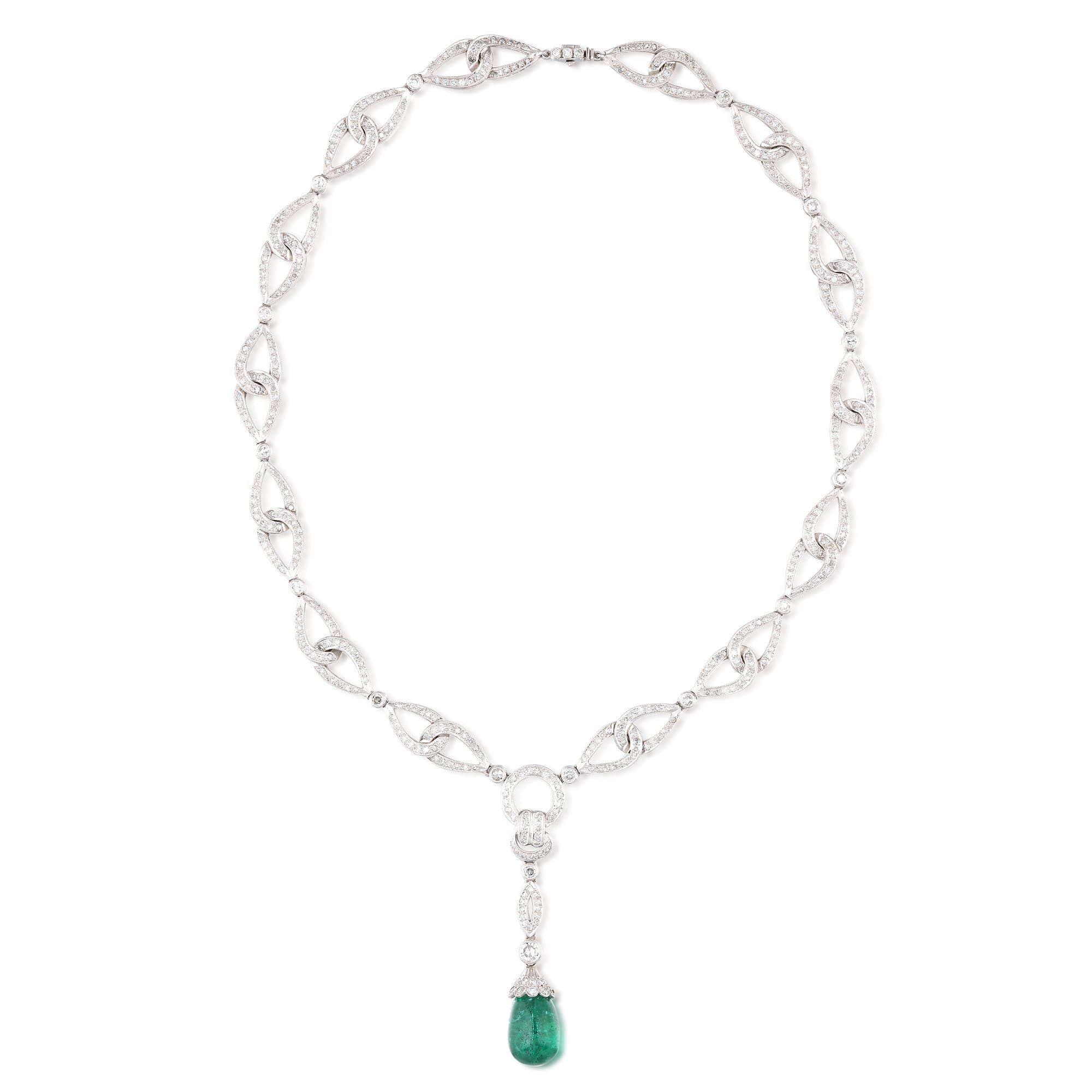 White Gold, Emerald and Diamond Necklace
