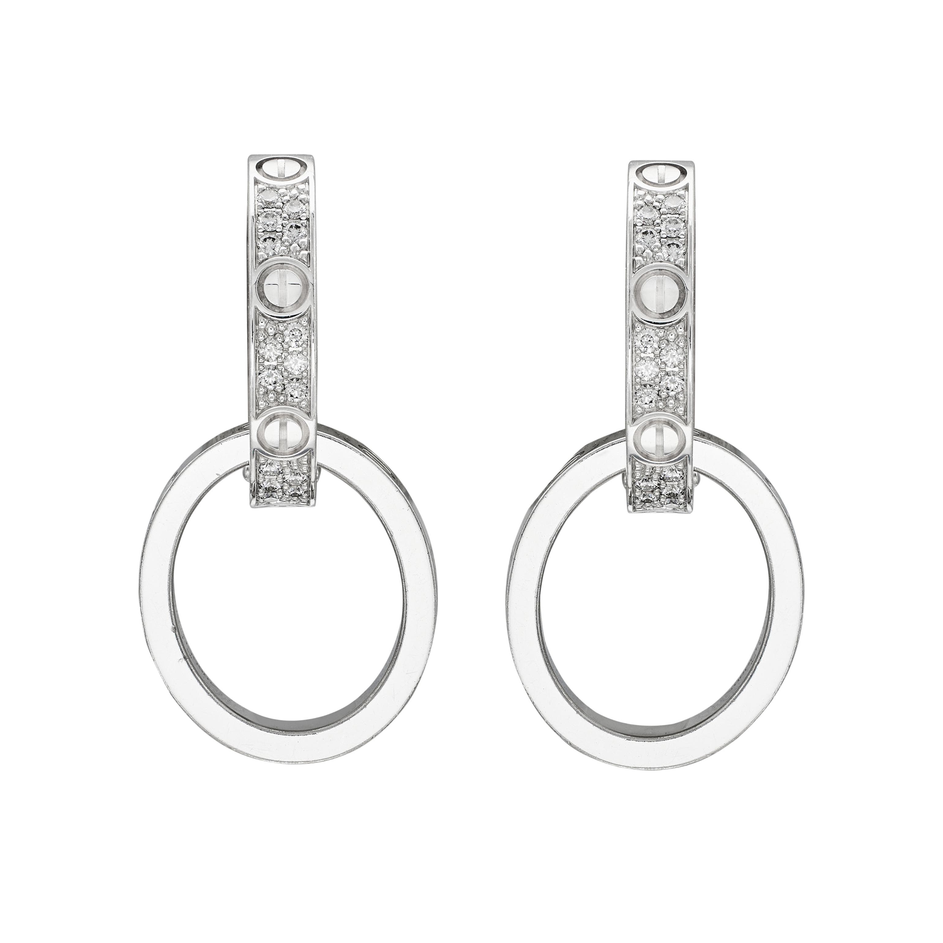 White Gold and Diamond Multiwear Half Paved Love Hoop Earrings
