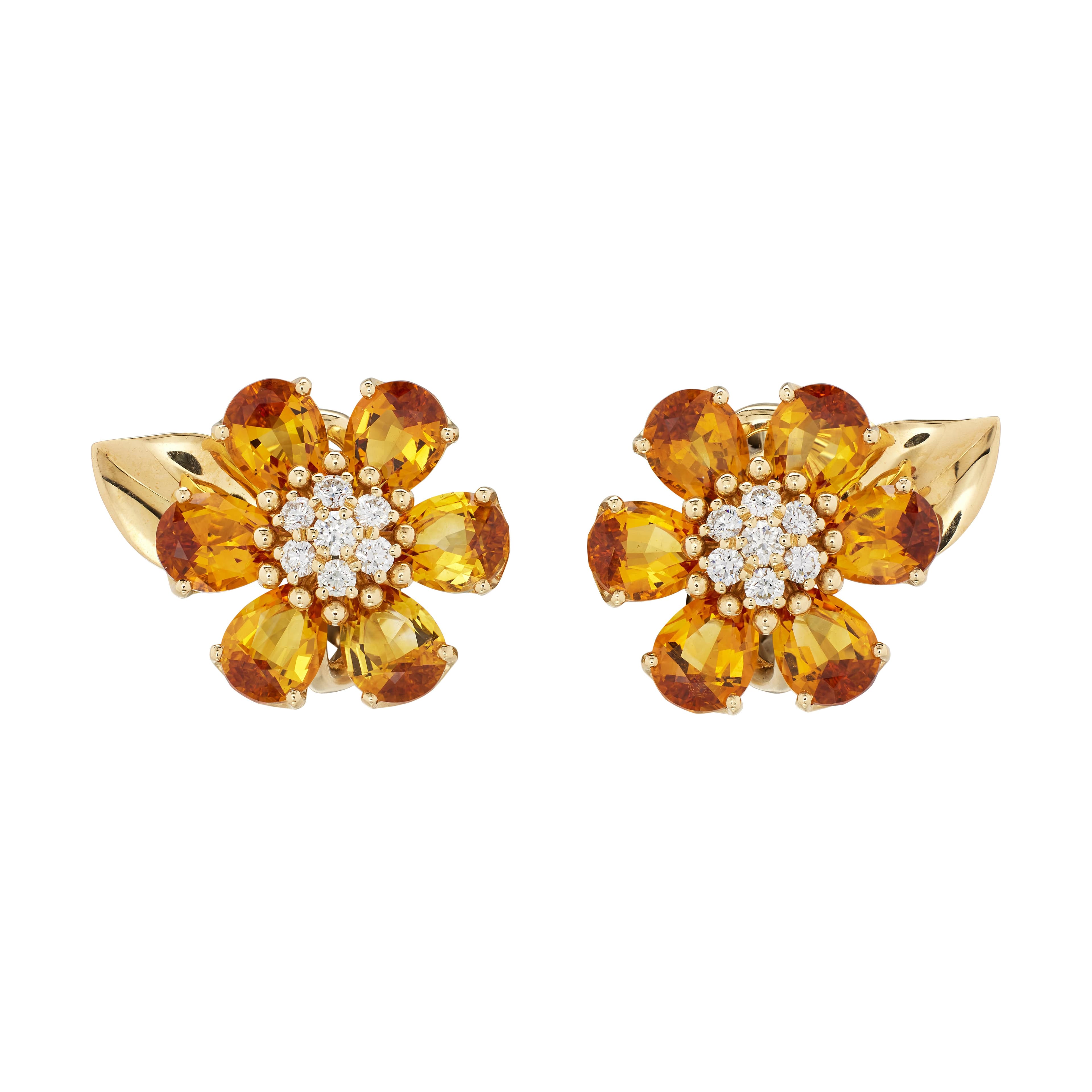 Gold, Citrine and Diamond Fleurs dโHawaรฏ Earclips