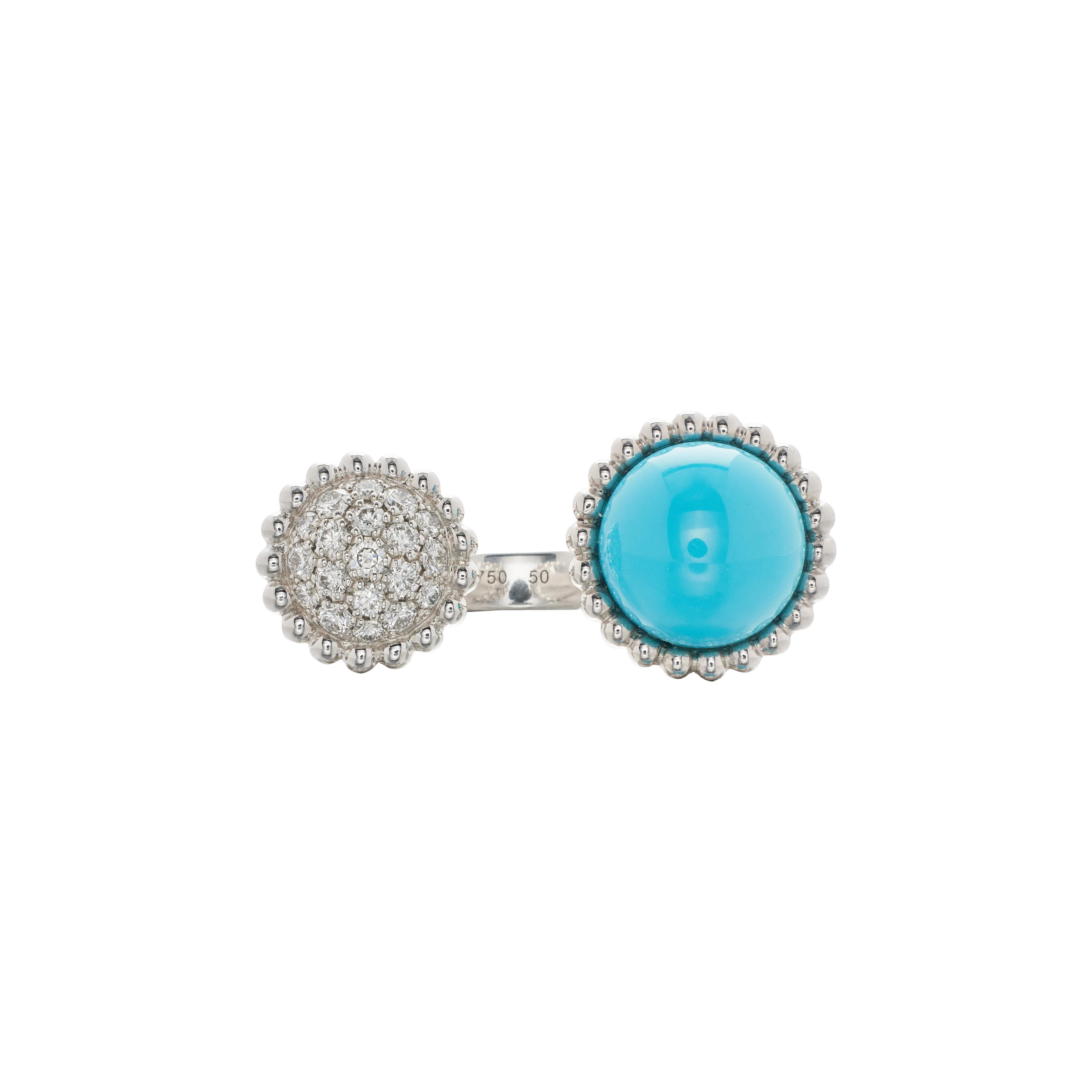 White Gold, Turquoise and Diamond Perlรฉe Couleurs Ring