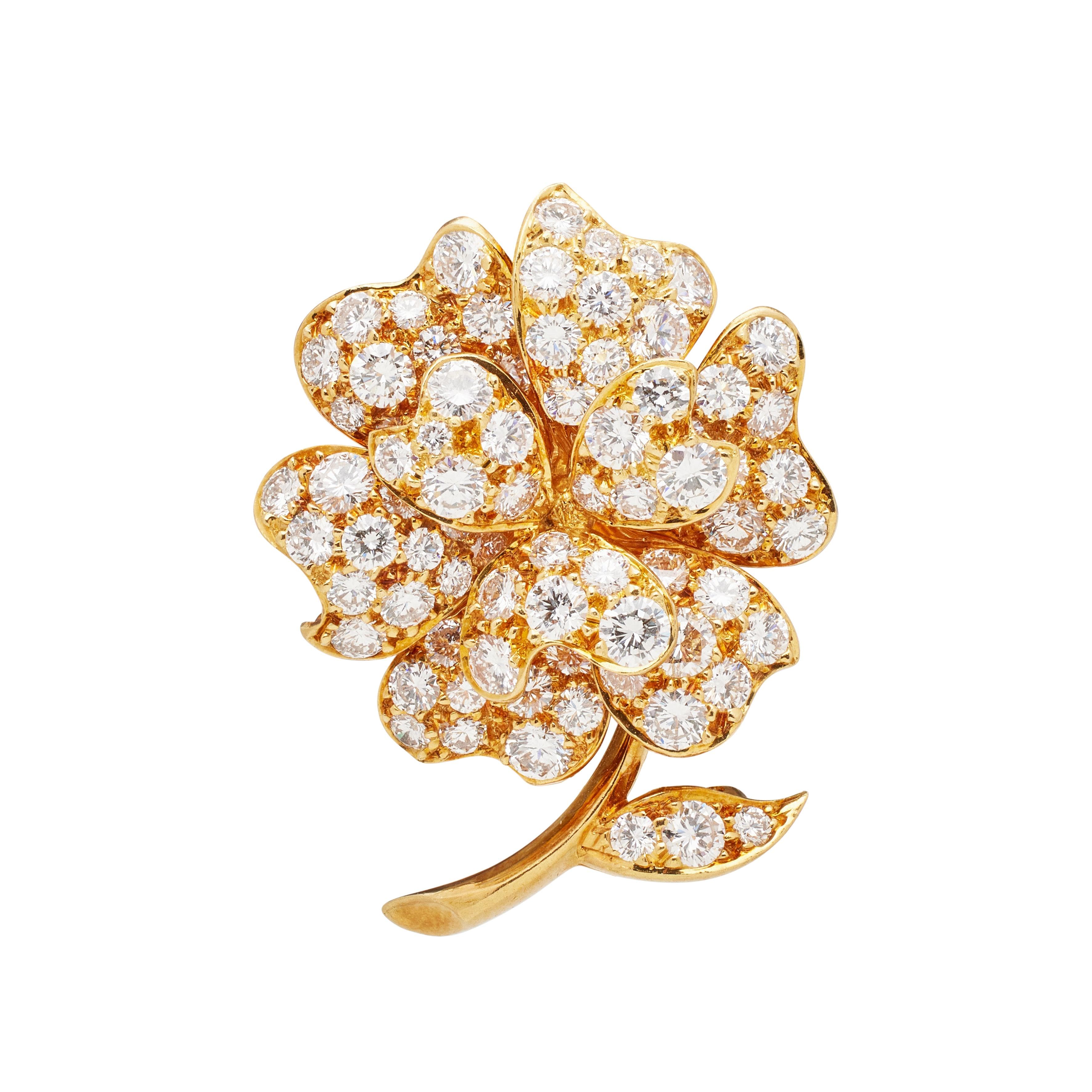 Vintage Gold and Diamond Flower Brooch