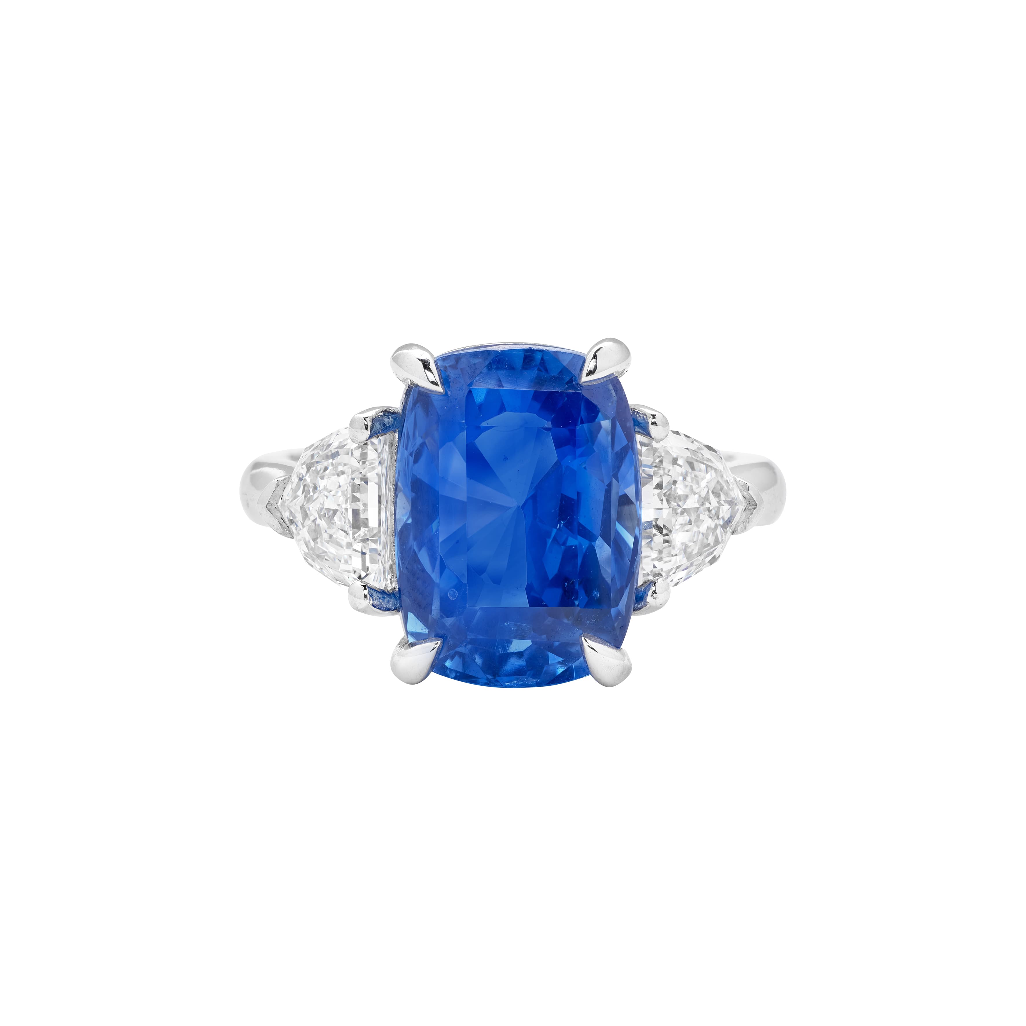 Platinum, 6.36ct Ceylon Sapphire and Diamond Ring