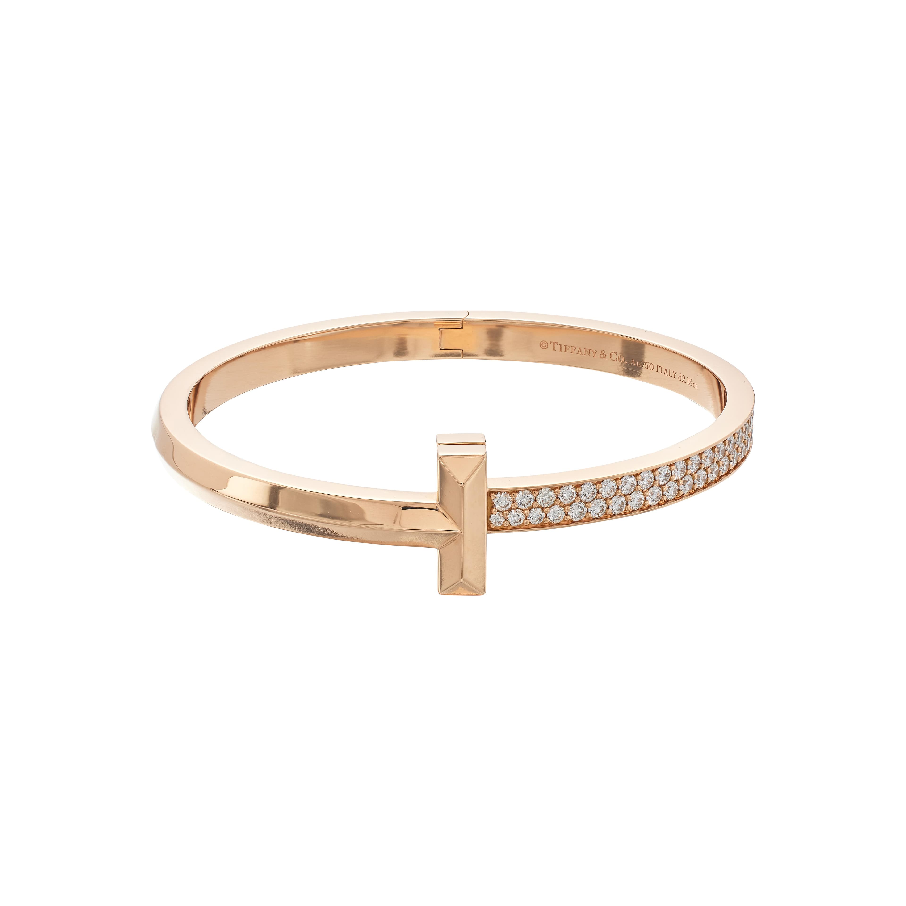Rose Gold and Diamond T1 Wide Bangle Bracelet