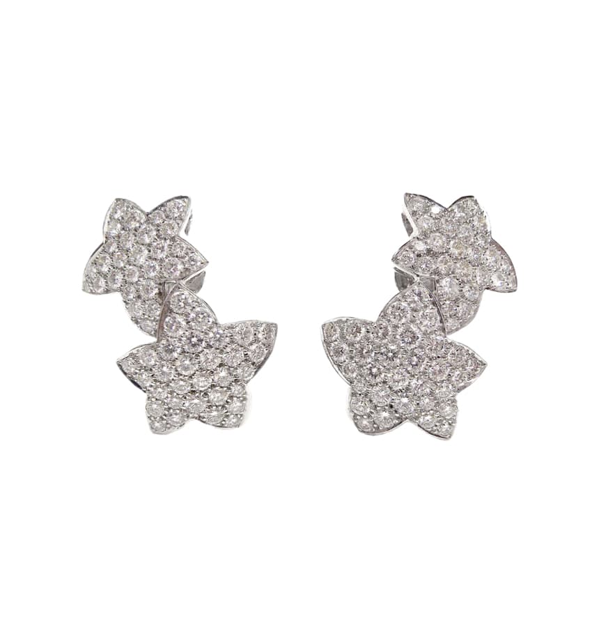 White Gold and Diamond Stars Earclips