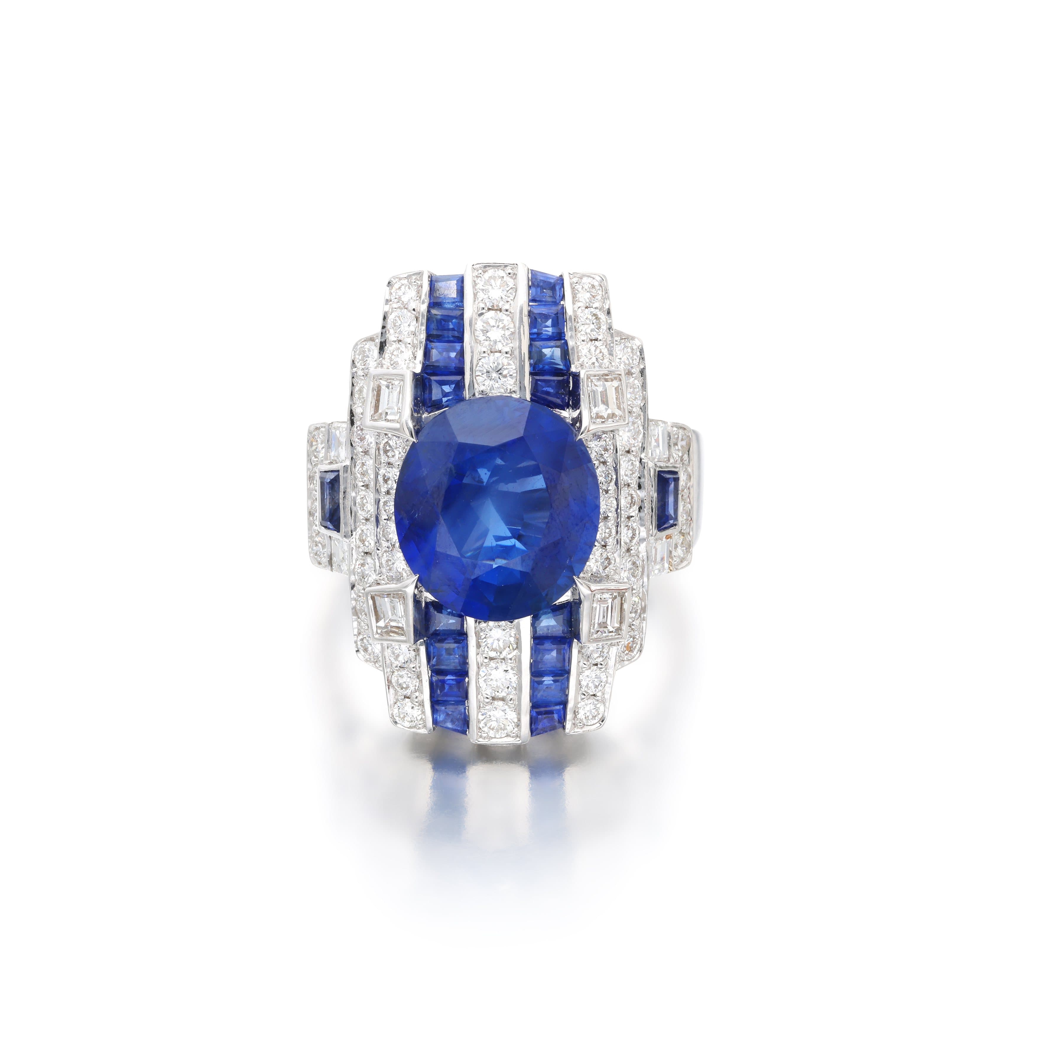 White Gold, 5.54ct Burmese Sapphire, Sapphire and Diamond Ring