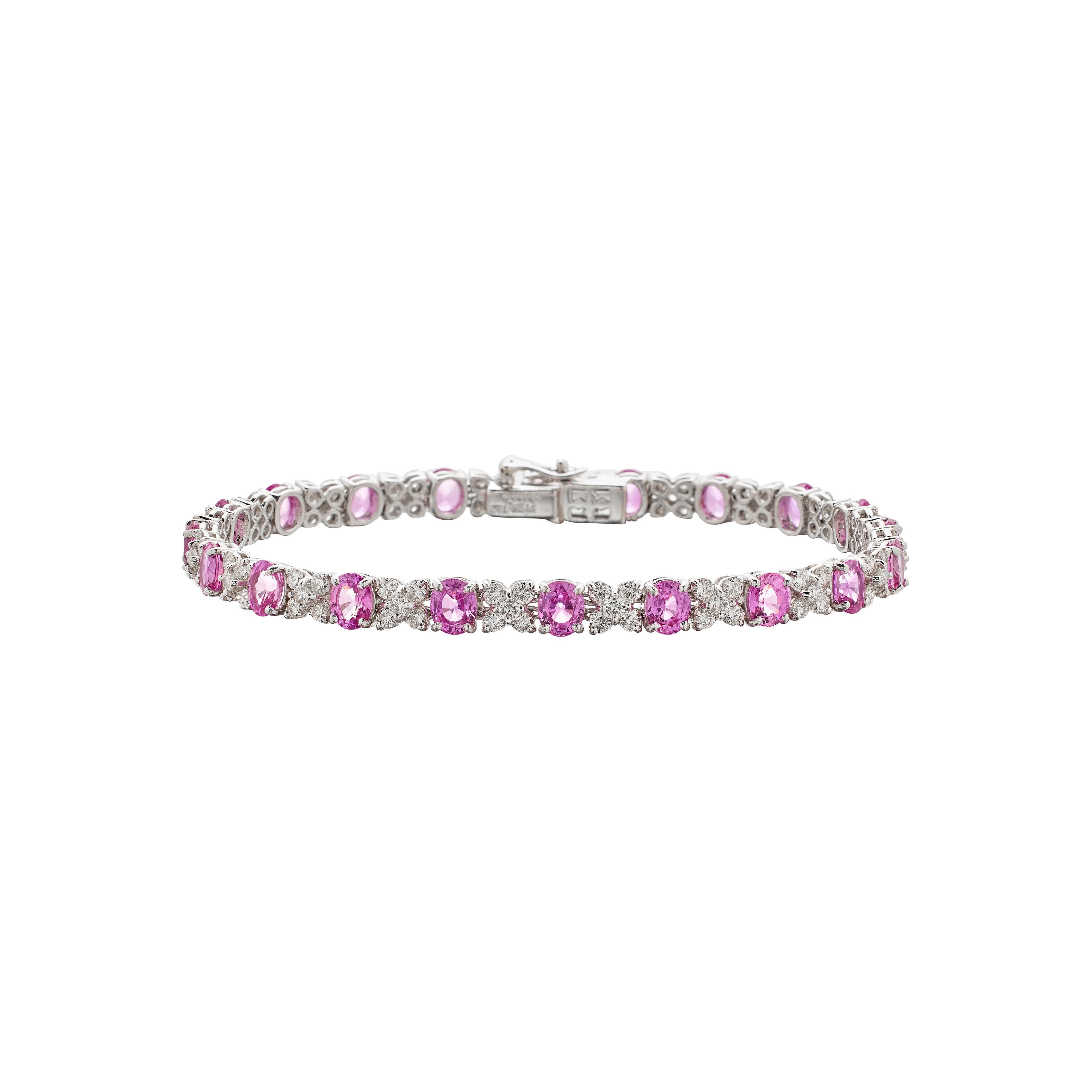 Platinum, White Gold, 9.10ctw Pink Sapphire and Diamond Bracelet