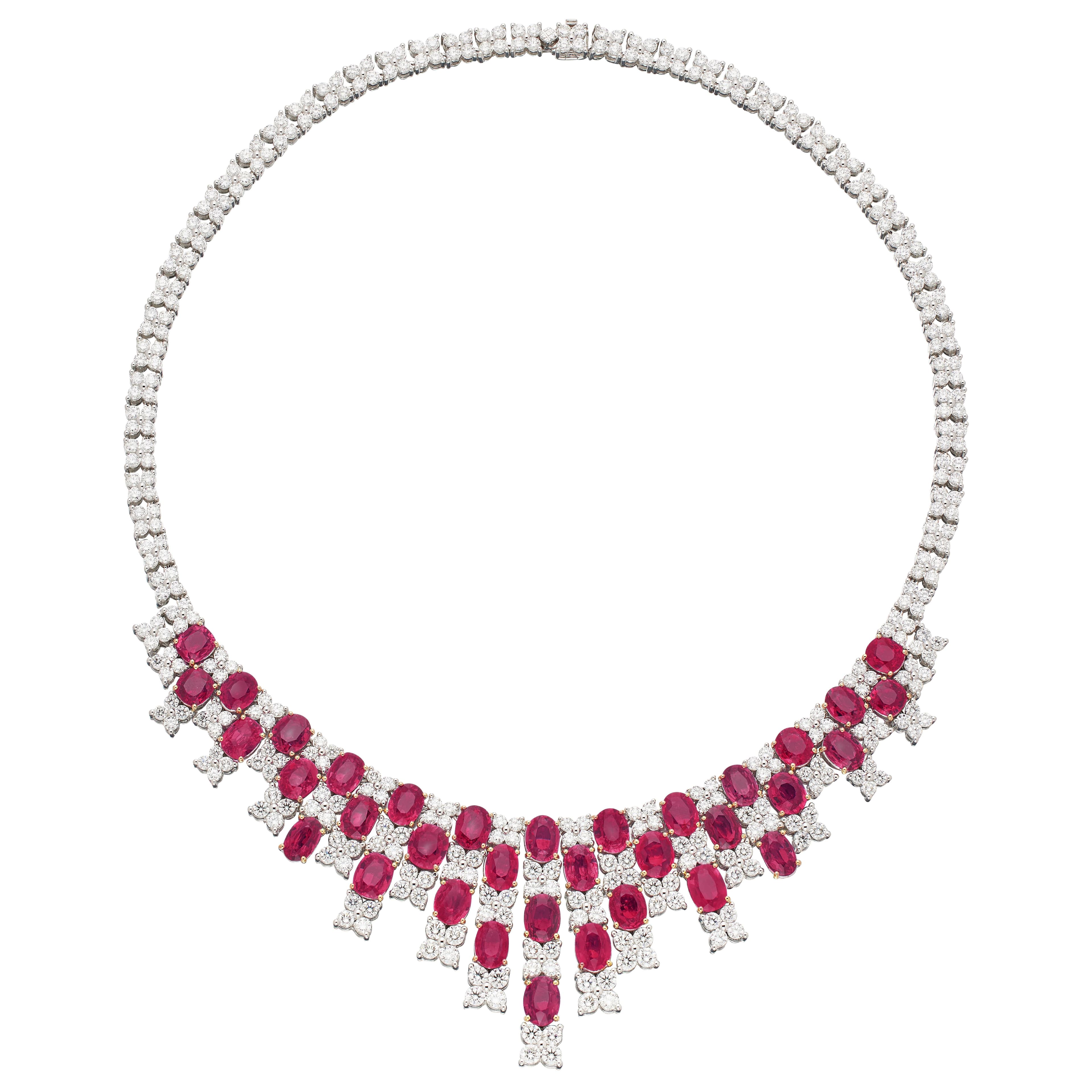 White Gold, 51.90 Mozambique Ruby and Diamond Necklace