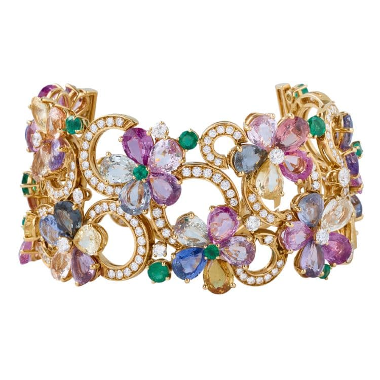 Gold, Multi Color Sapphires and diamond 'Sapphire Flower' Bracelet
