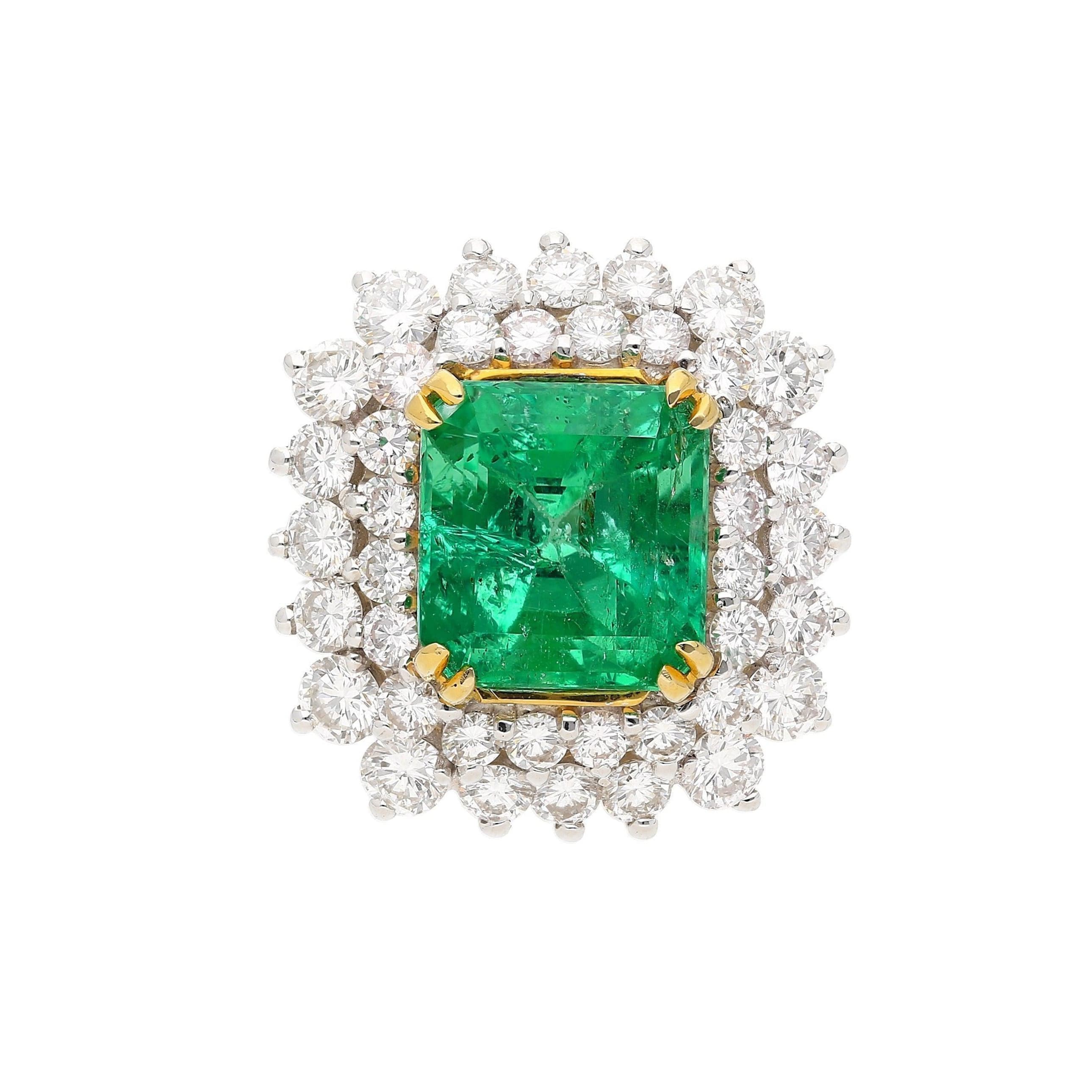 Platinum, Gold, 4.30ct Colombian Emerald and Diamond Ring