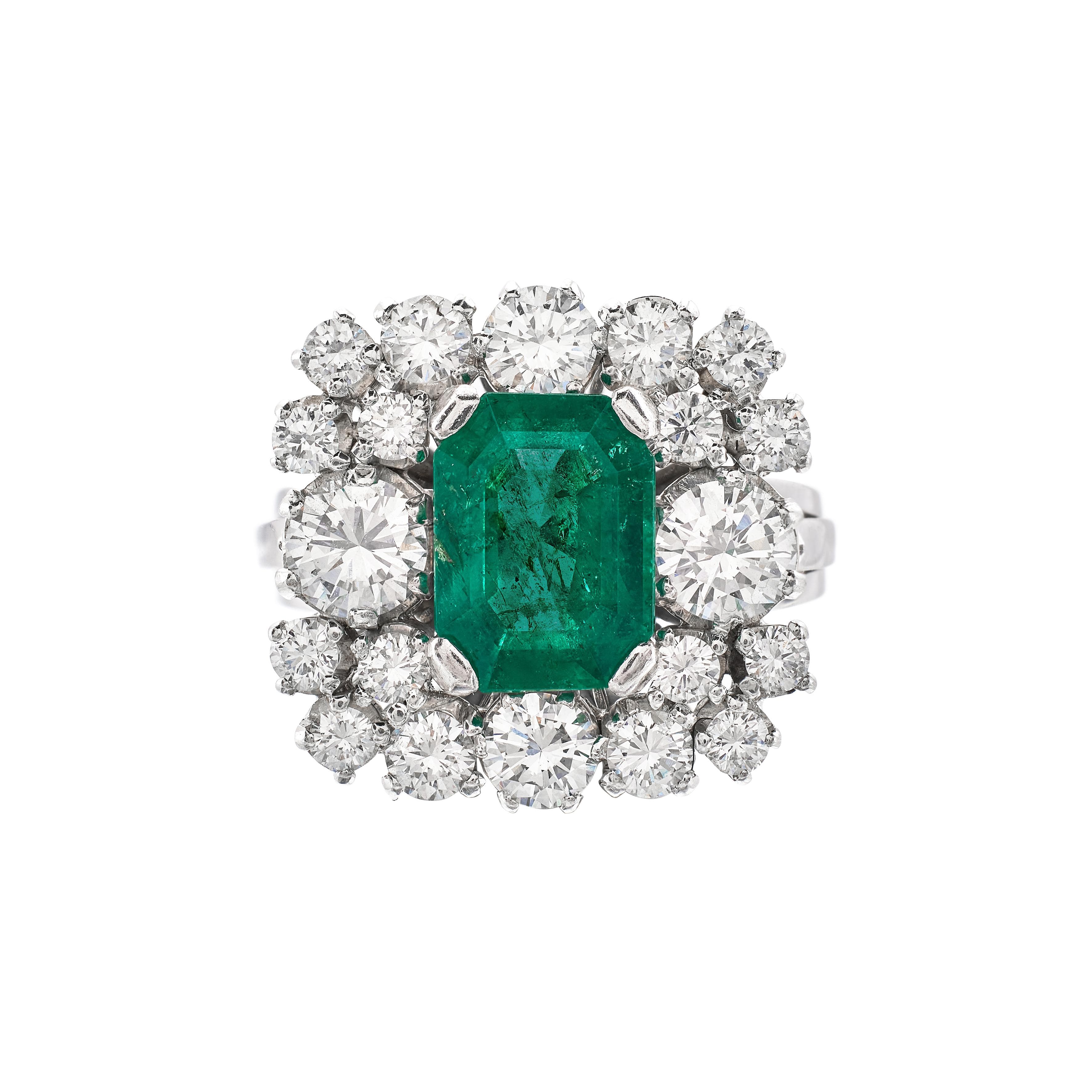 Palladium, 2.20ct Colombian Emerald and Diamond Ring