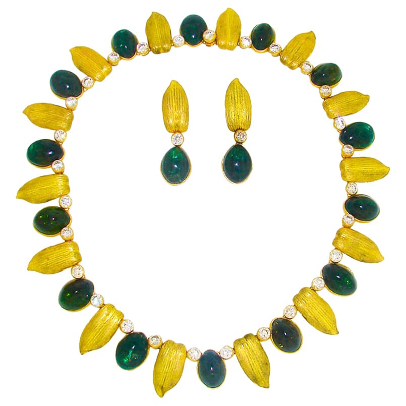 Vintage Gold, Tourmaline and Diamond Necklace Demi Parure