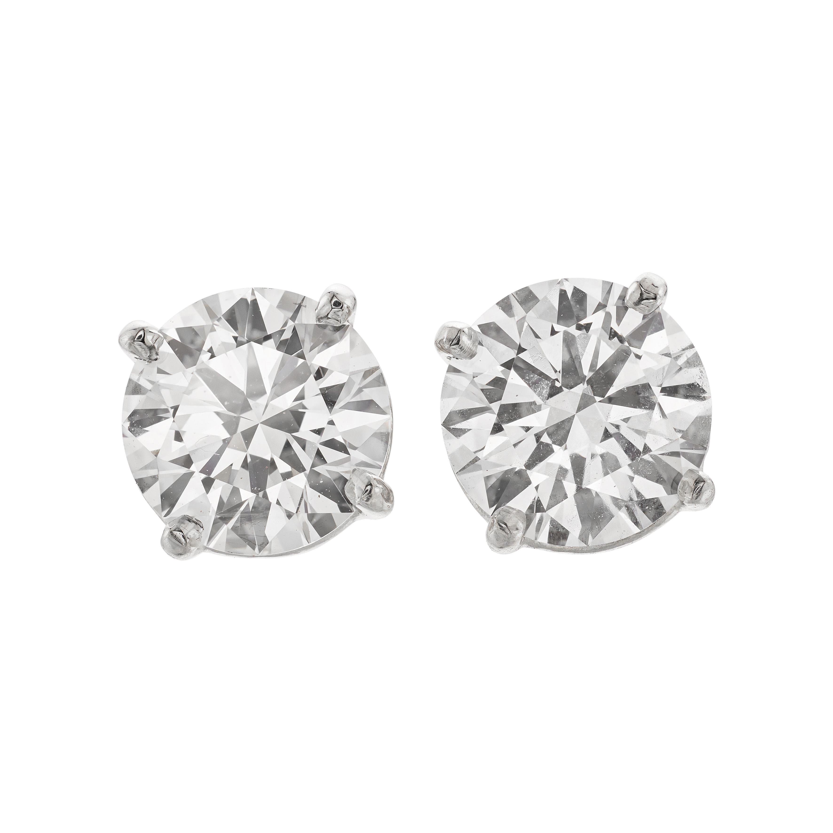 Platinum and 3.01ctw Round Brilliant Cut Diamond Stud Earrings