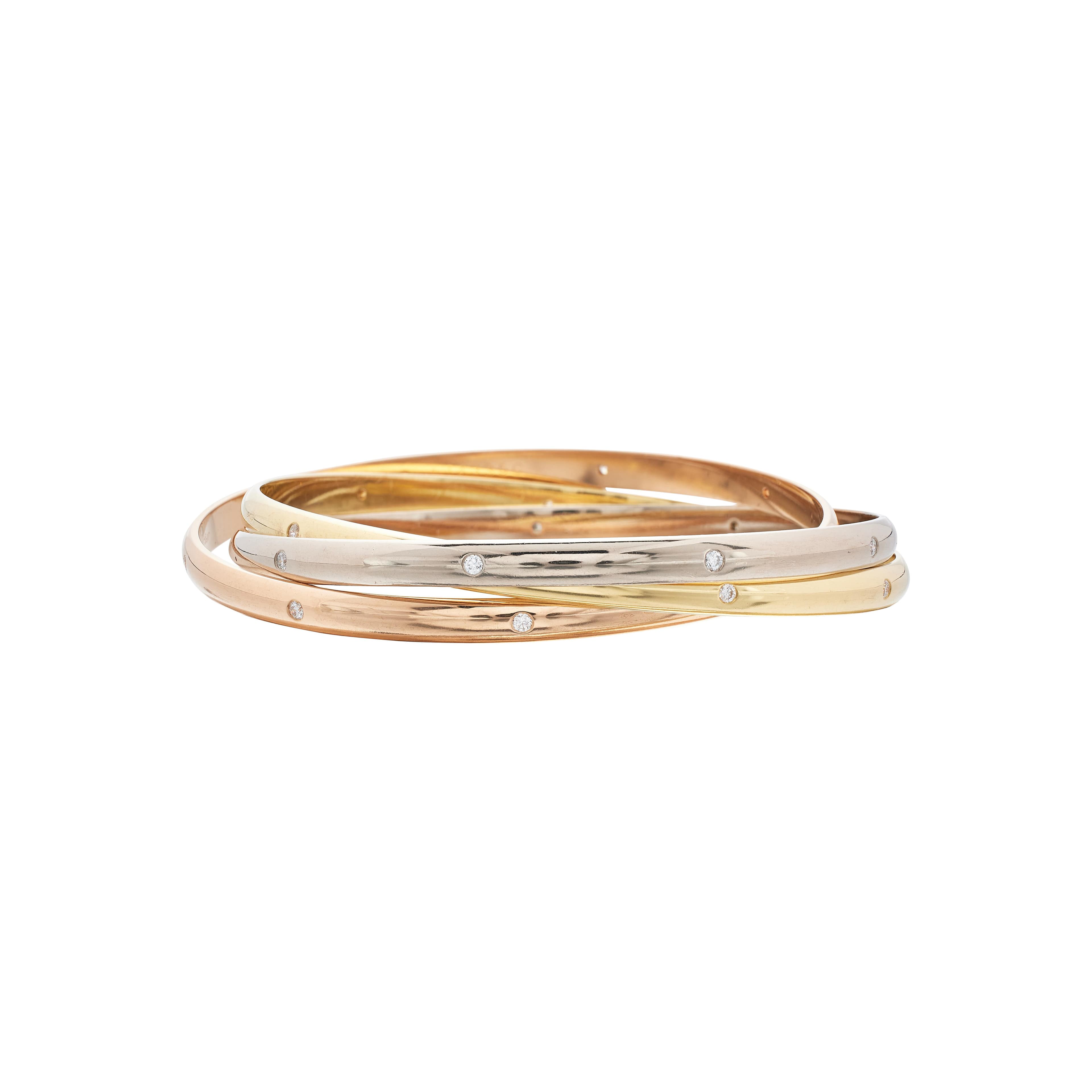 Gold, White Gold and Rose Gold Trinity Bangle Bracelet