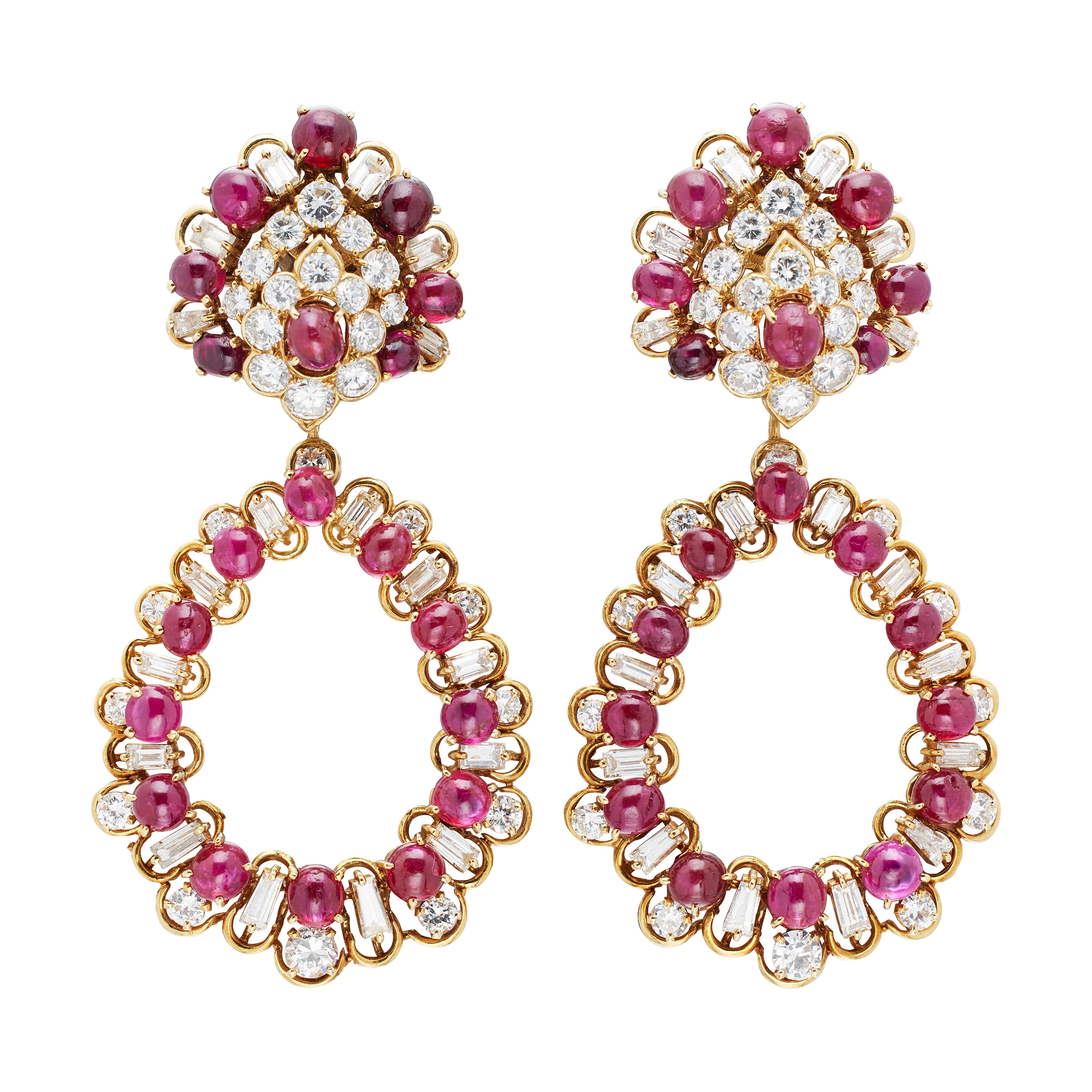 Vintage Gold, Ruby and Diamond Convertible Earclips