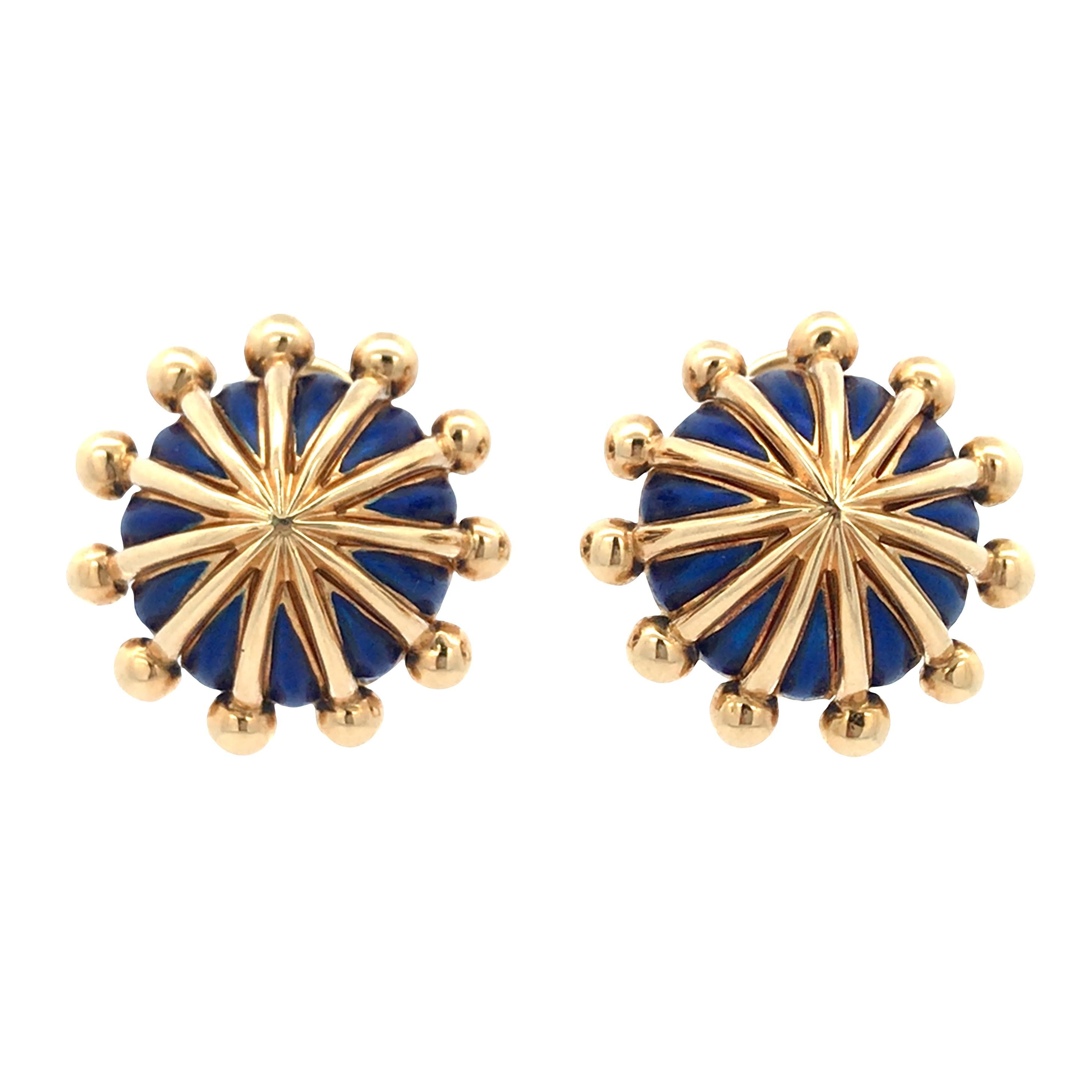 Gold and Enamel Umbrella Earclips