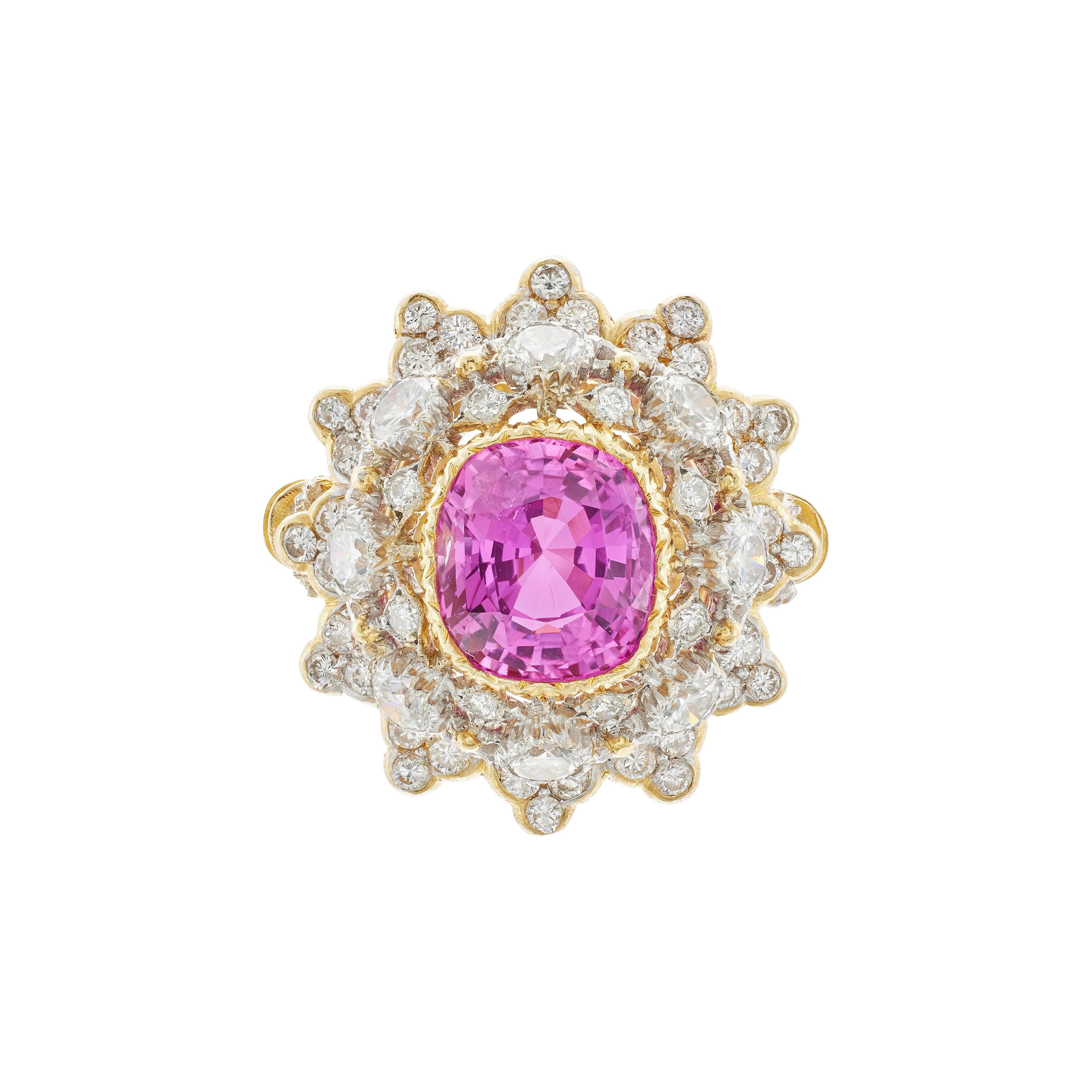 Vintage Gold, White Gold, 3.20ct Ceylon Pink Sapphire and Diamond Ring