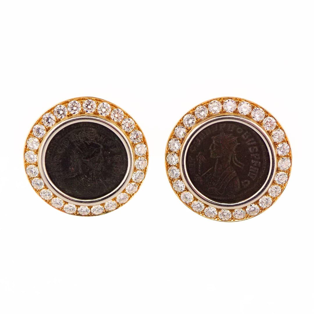 Vintage Gold, Diamond and Ancient Coin Monete Earclips