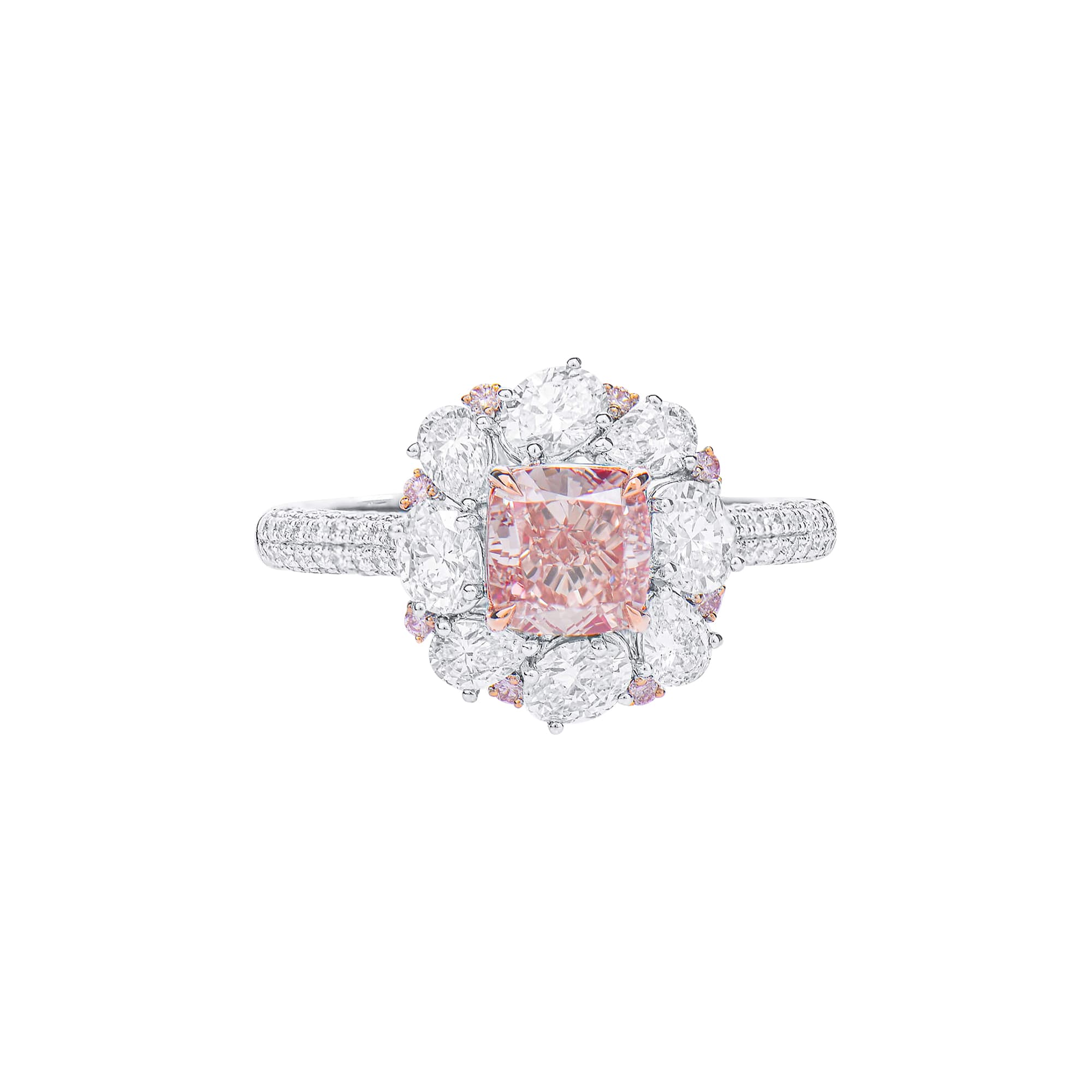 White Gold, 1.05ct Cushion Cut Fancy Brownish Pink Diamond, Pink Diamond and Diamond Ring