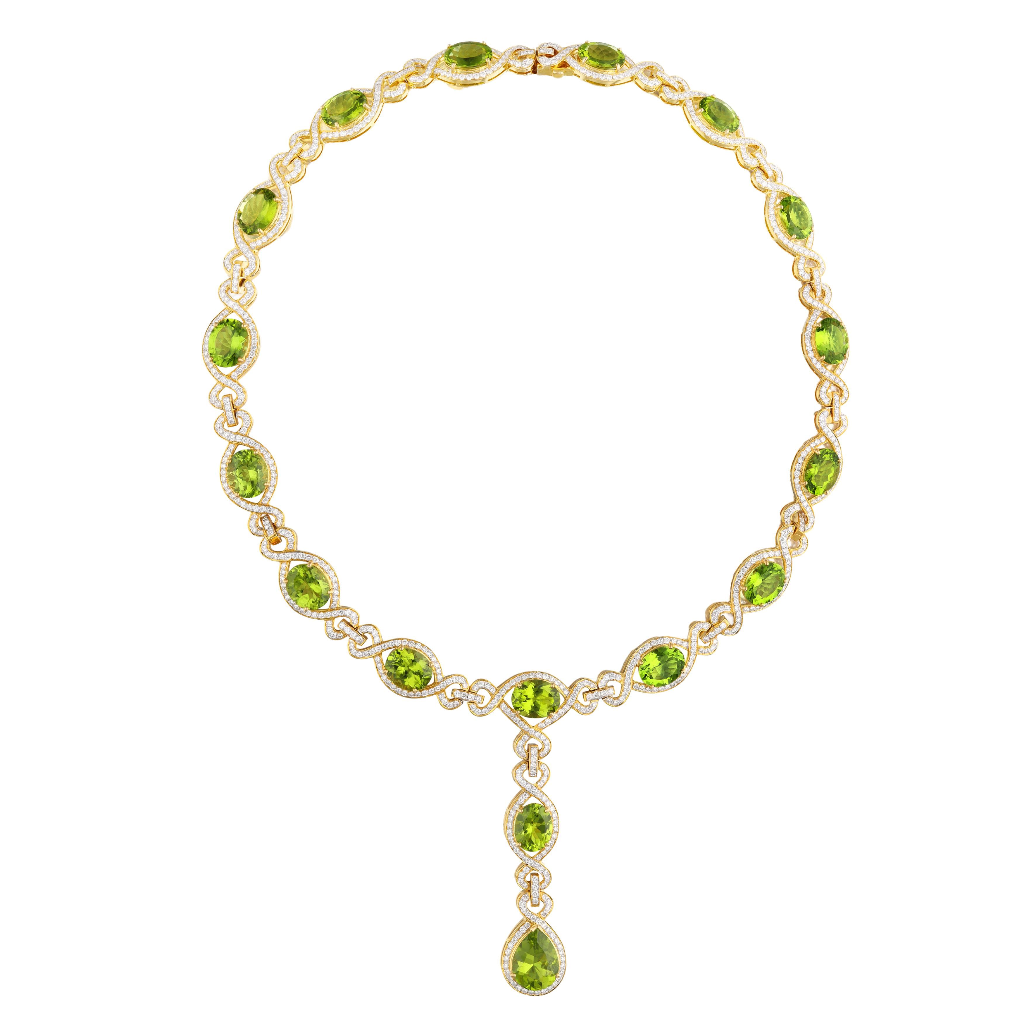 Gold, Peridot and Diamond Necklace