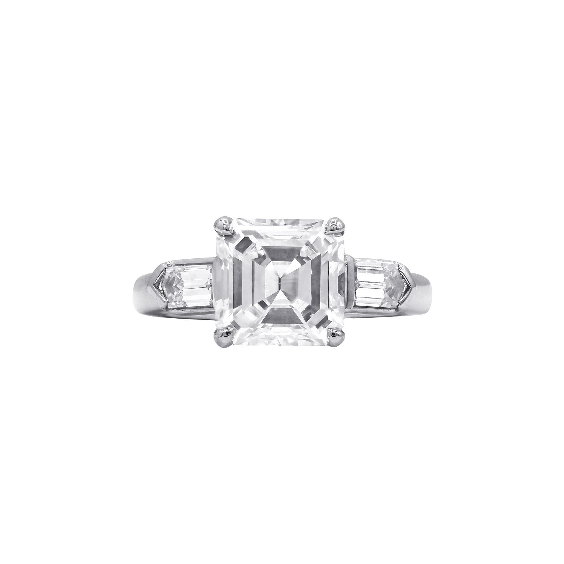 Platinum, 2.86ct Asscher Cut Diamond and Diamond Engagement Ring