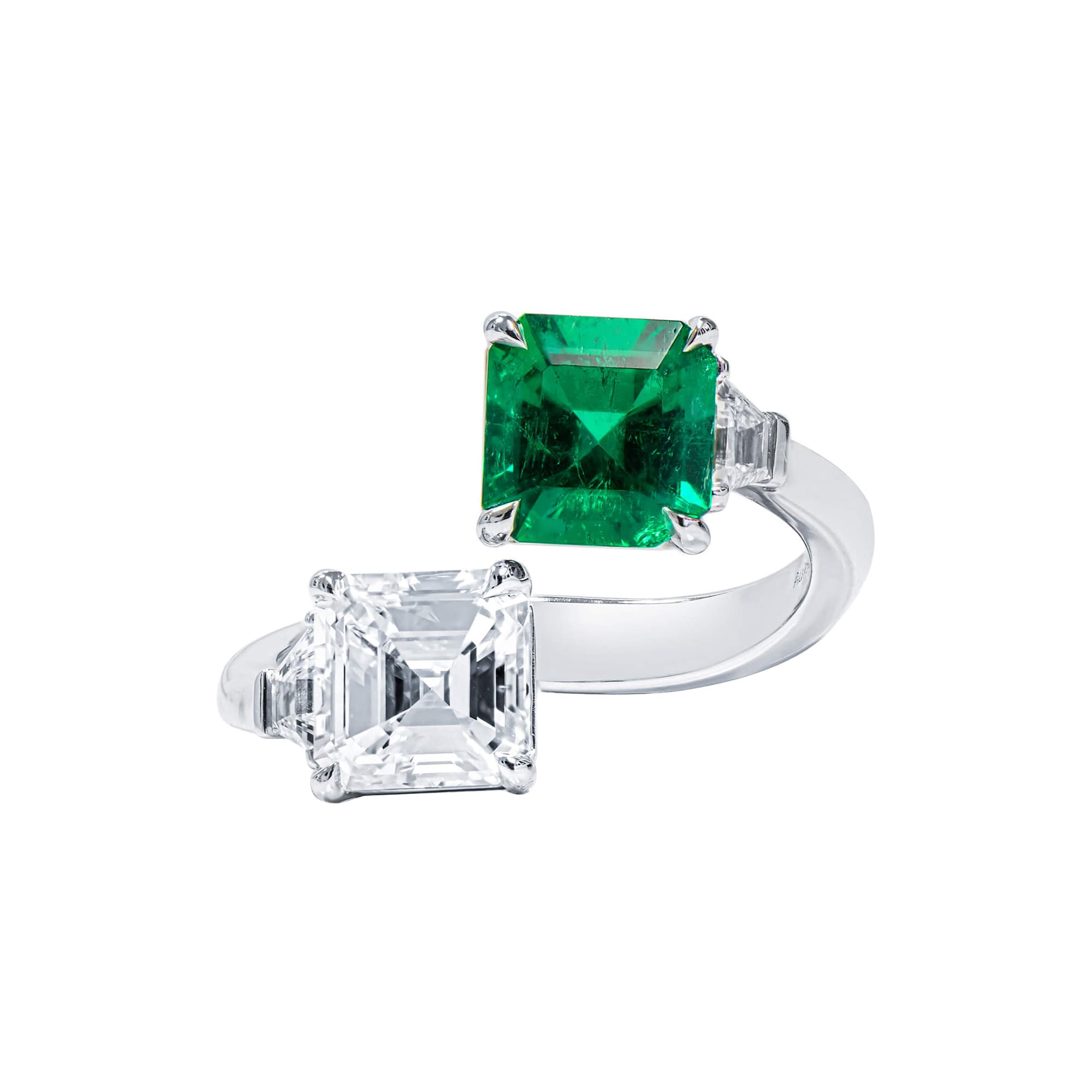 White Gold, 1.82ct Colombian Emerald and 2.01ct Asscher Cut Diamond Ring