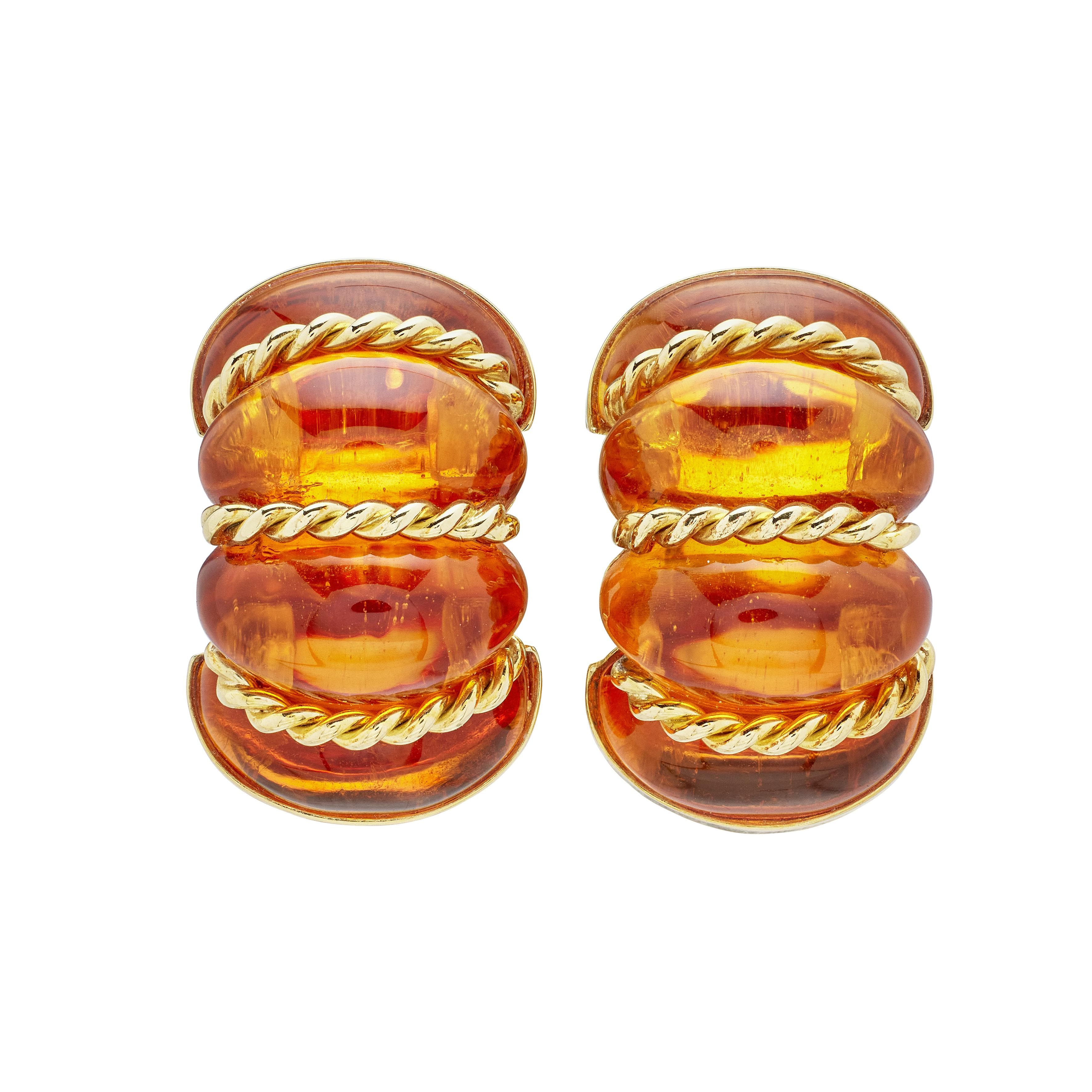 Gold and Amber Shrimp Earclips