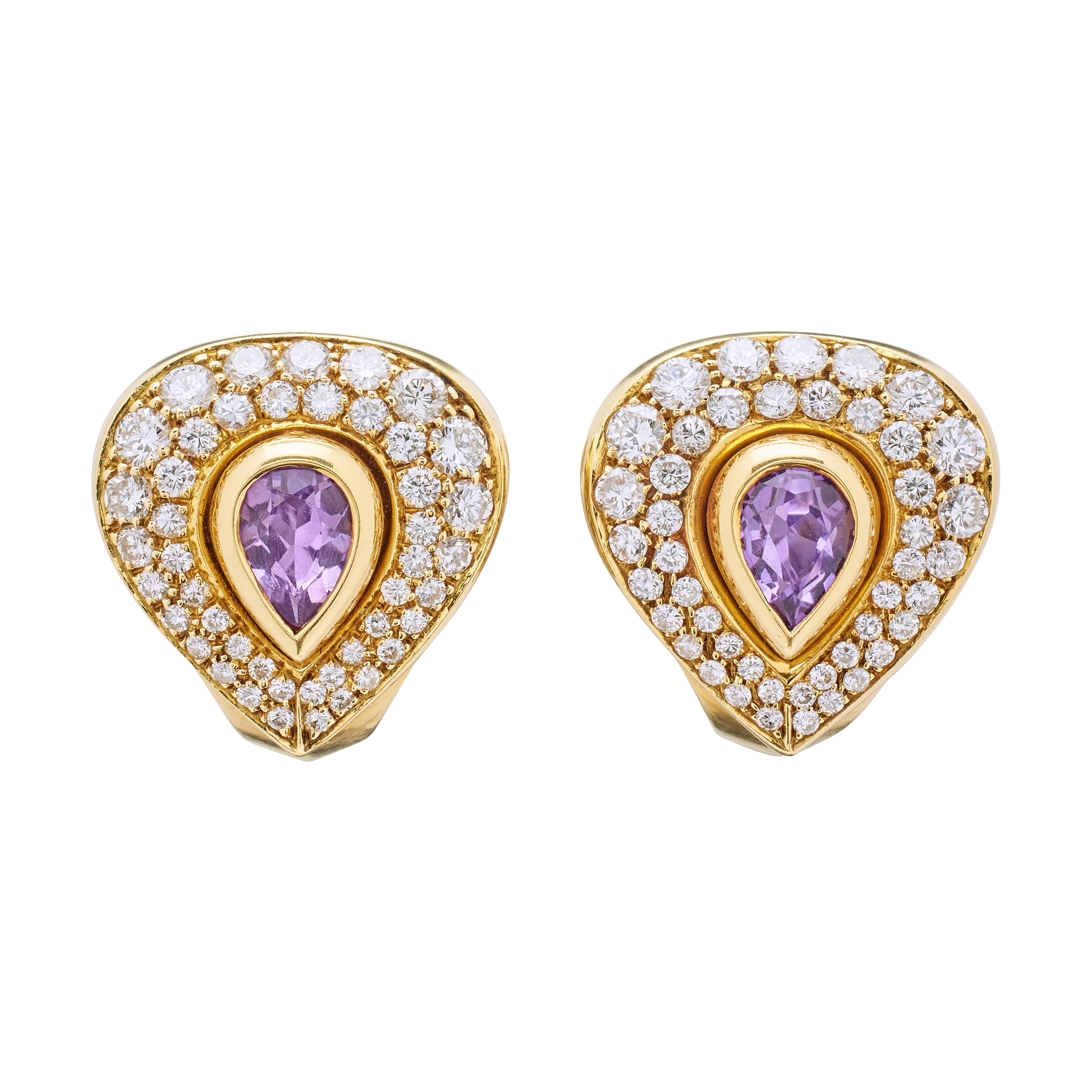 Vintage Gold, Amethyst and Diamond Earclips