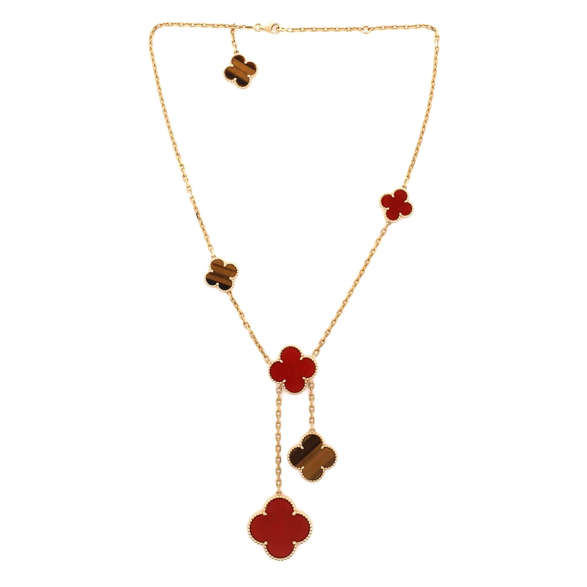 Gold, Carnelian and Tiger's Eye Magic Alhambra 6 Motifs Necklace