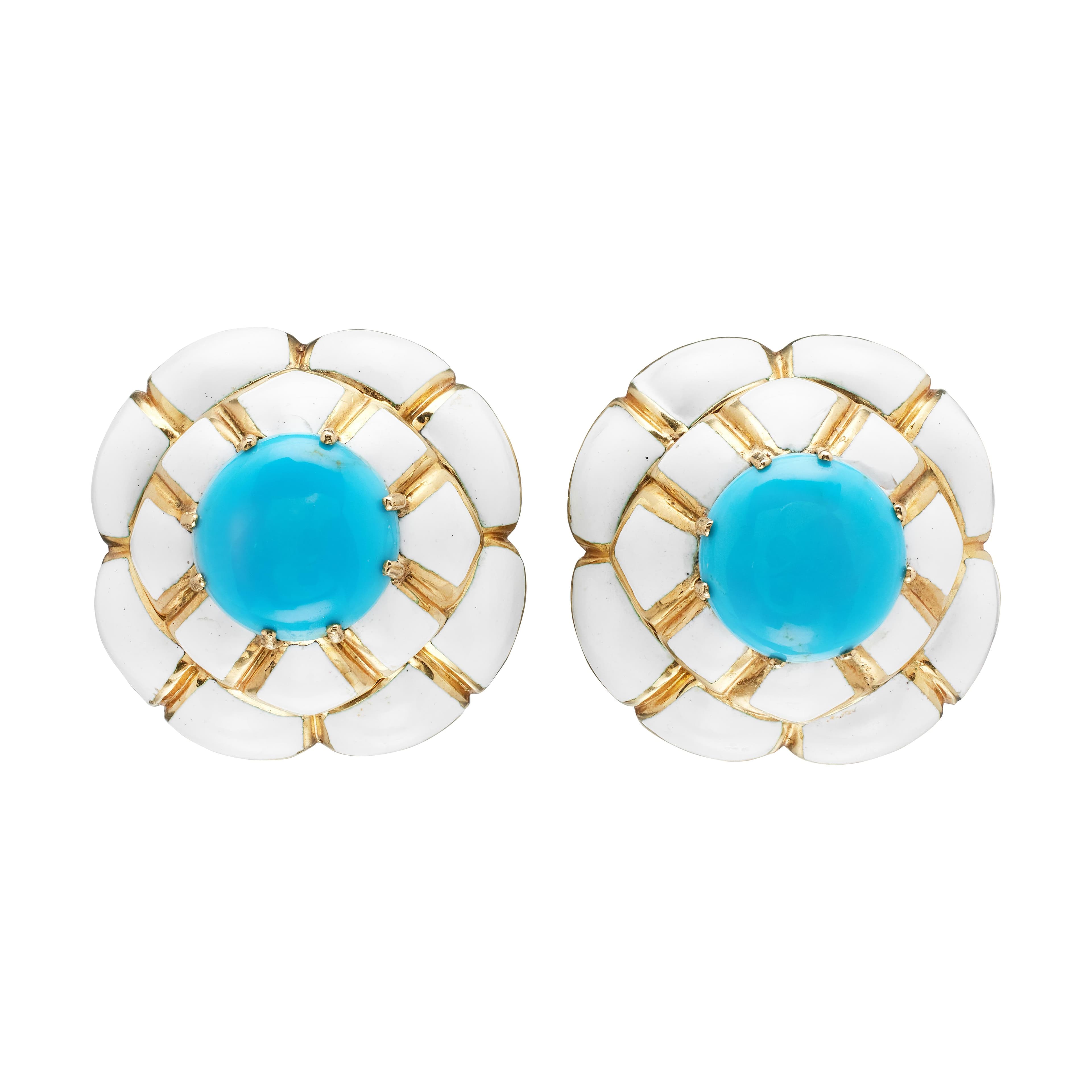 Gold, Turquoise and Enamel Earclips