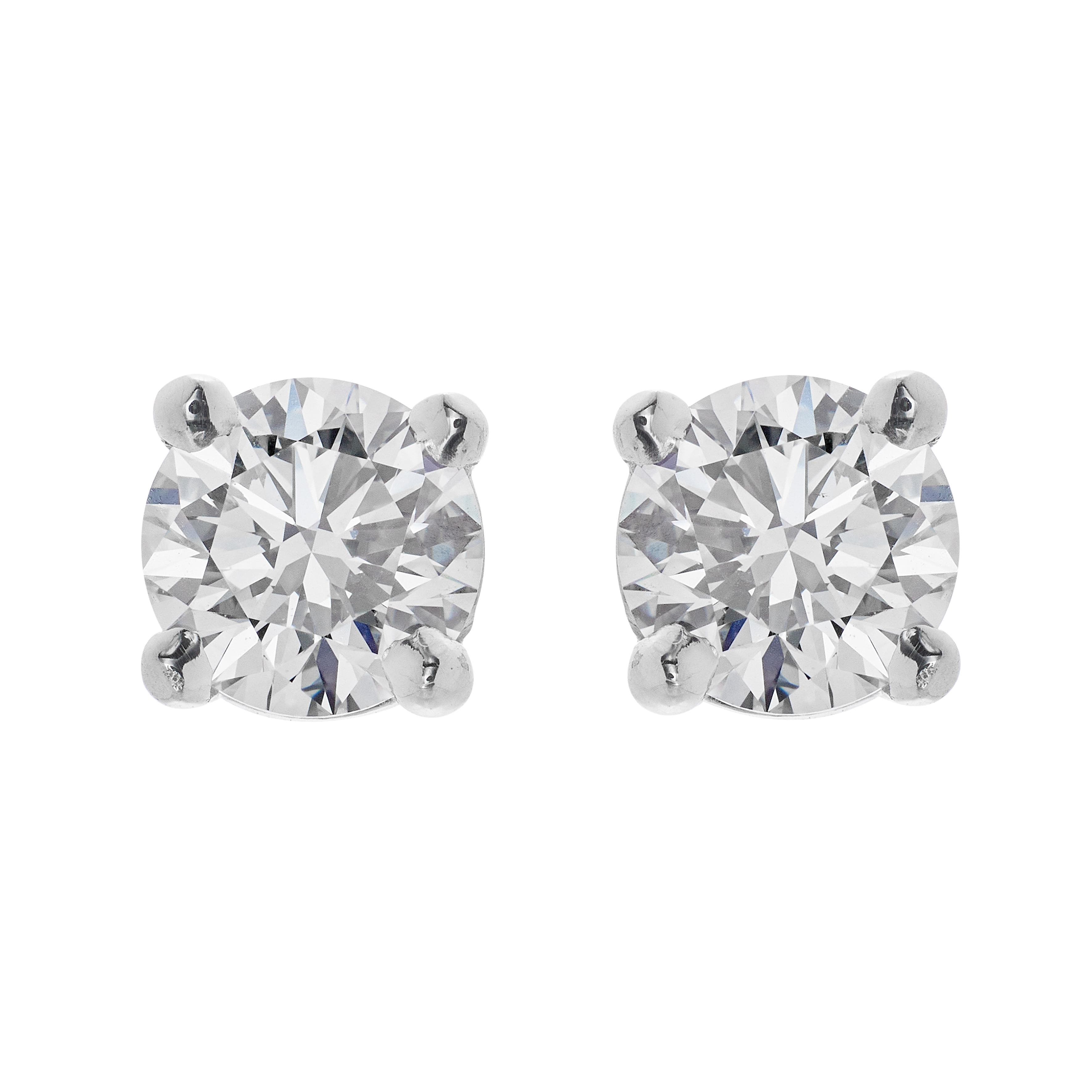 Platinum and 1.14ctw Round Brilliant Cut Diamond Stud Earrings