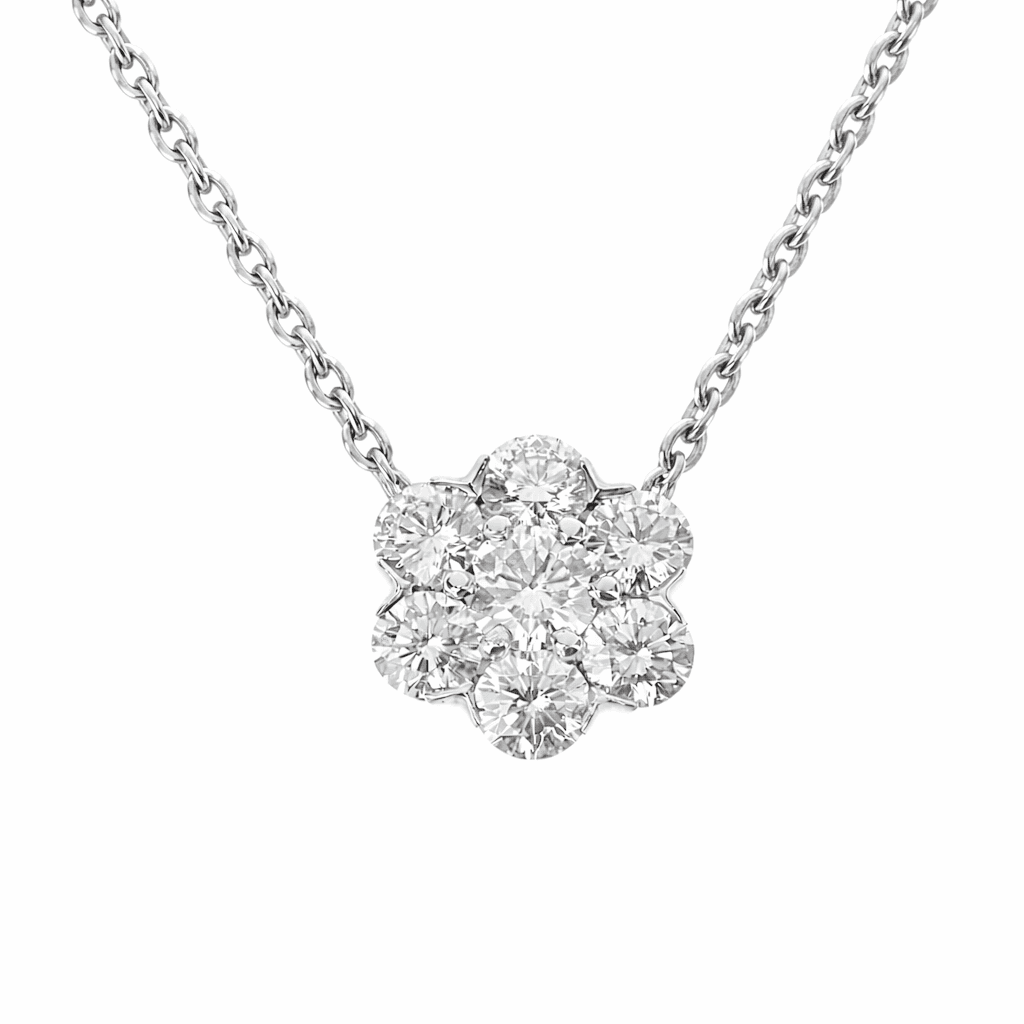 White Gold and Diamond Fleurette Pendant Necklace