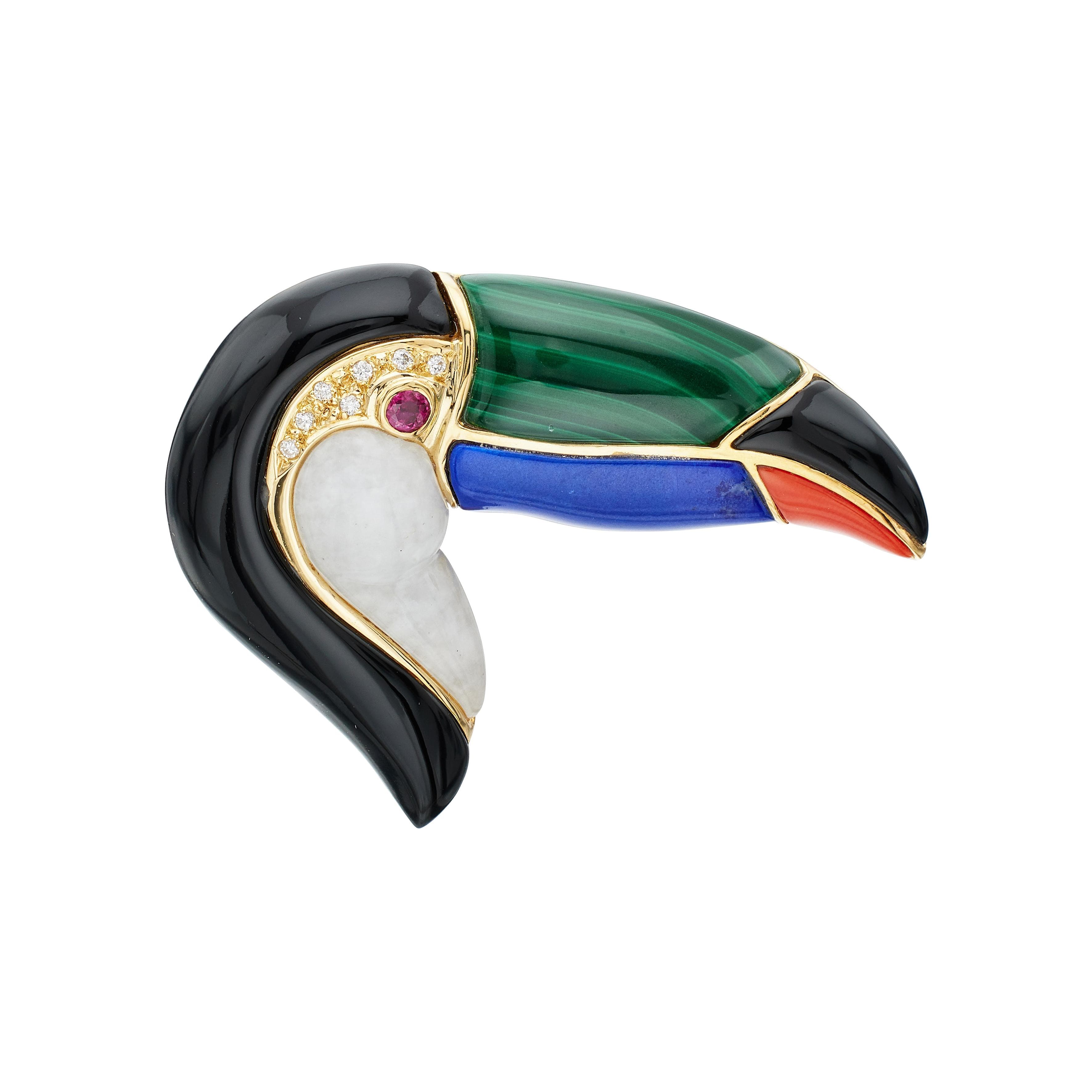 Gold, Multigem and Diamond Toucan Brooch