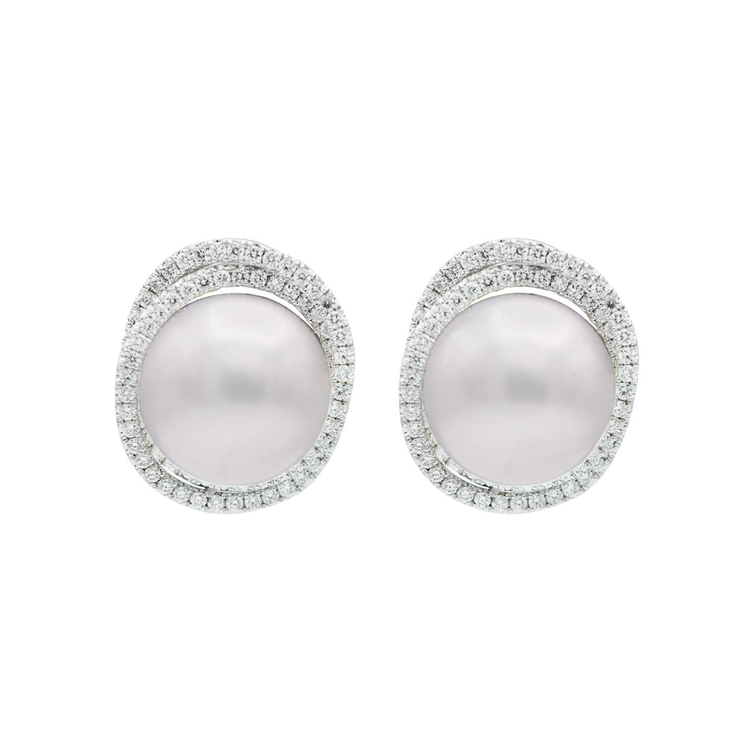 White Gold, Cultured Pearl and Diamond Earclips