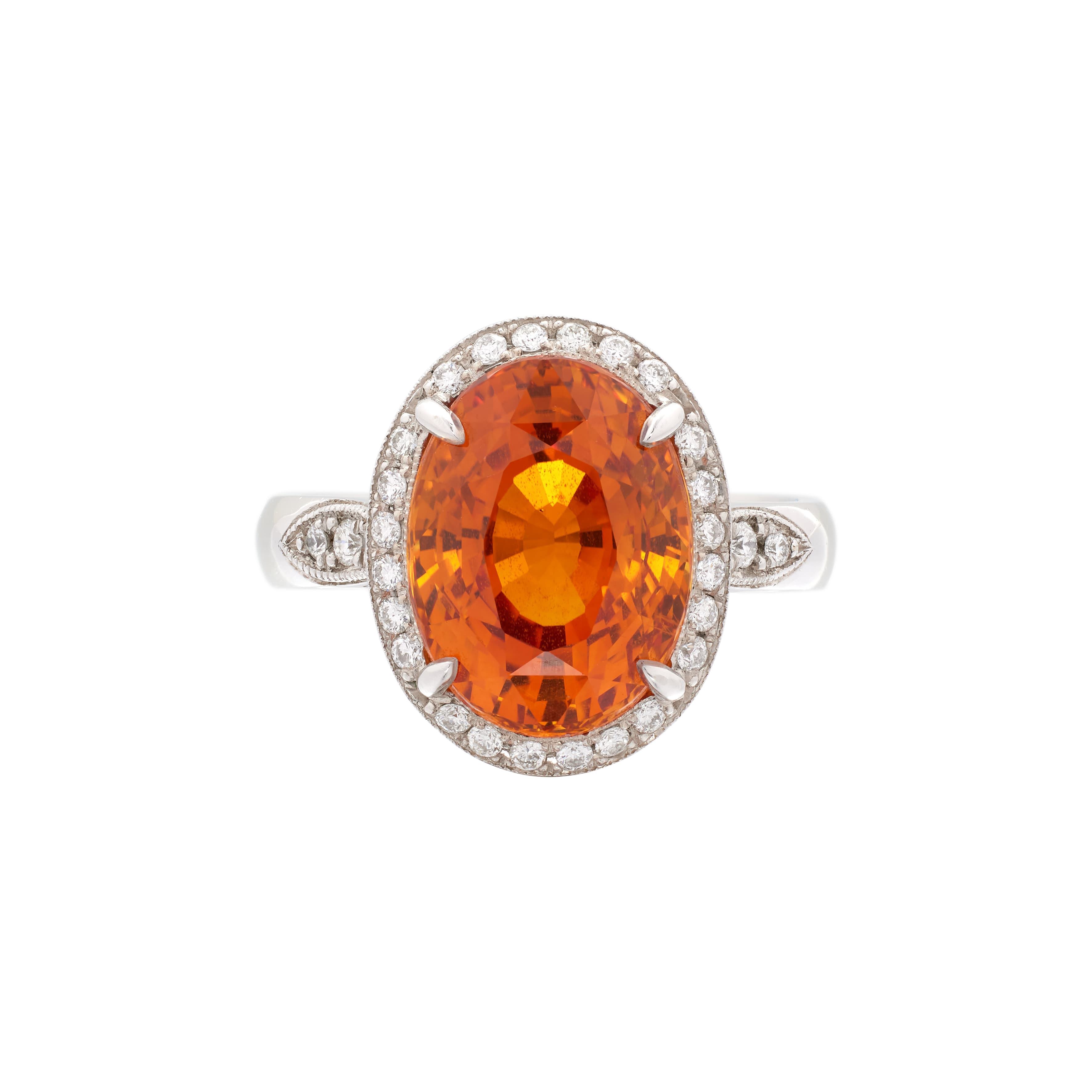 White Gold, 8.54ct Ceylon Orange-Yellow Sapphire and Diamond Ring