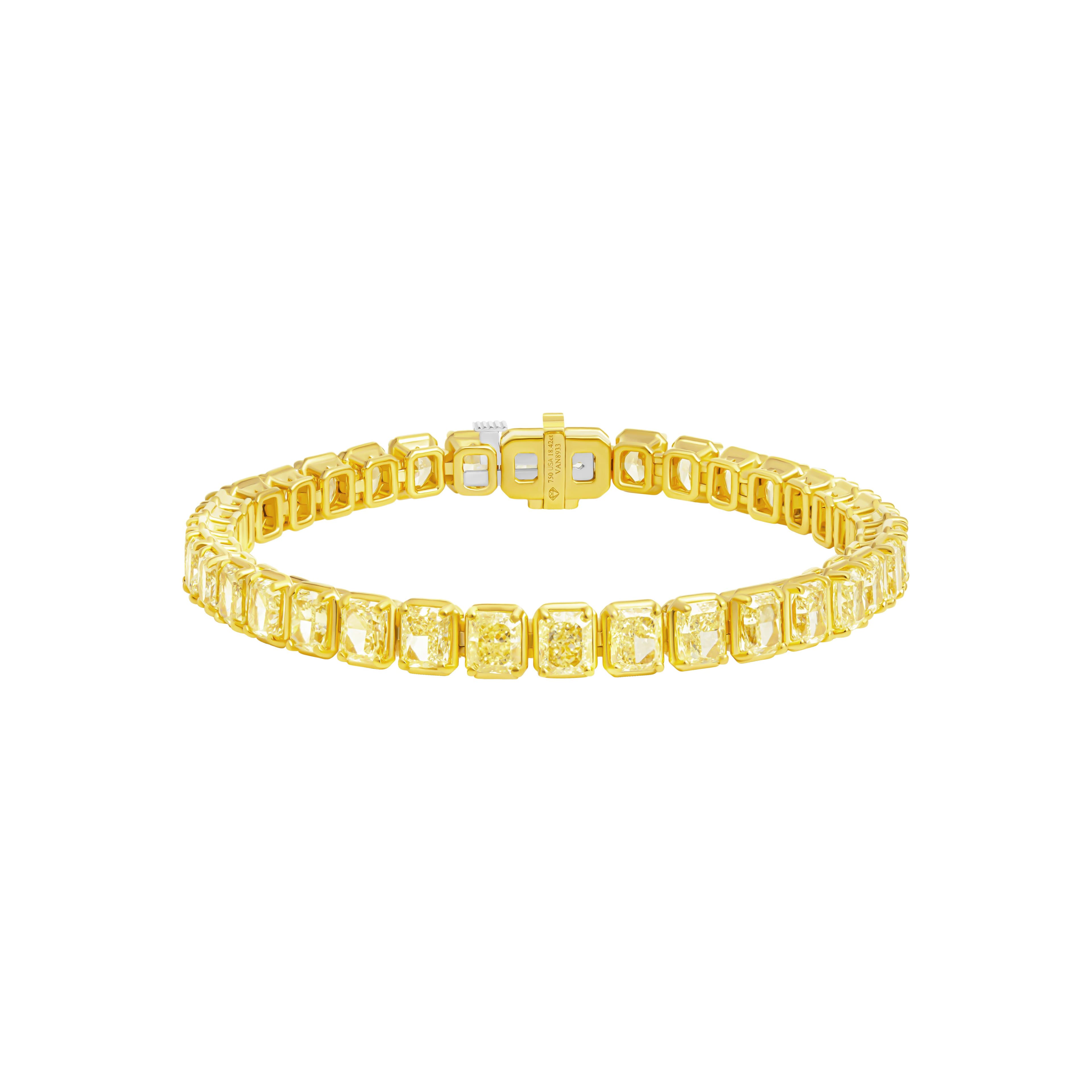 Gold and 18.40ctw Radiant Cut Yellow Diamond Tennis Bracelet
