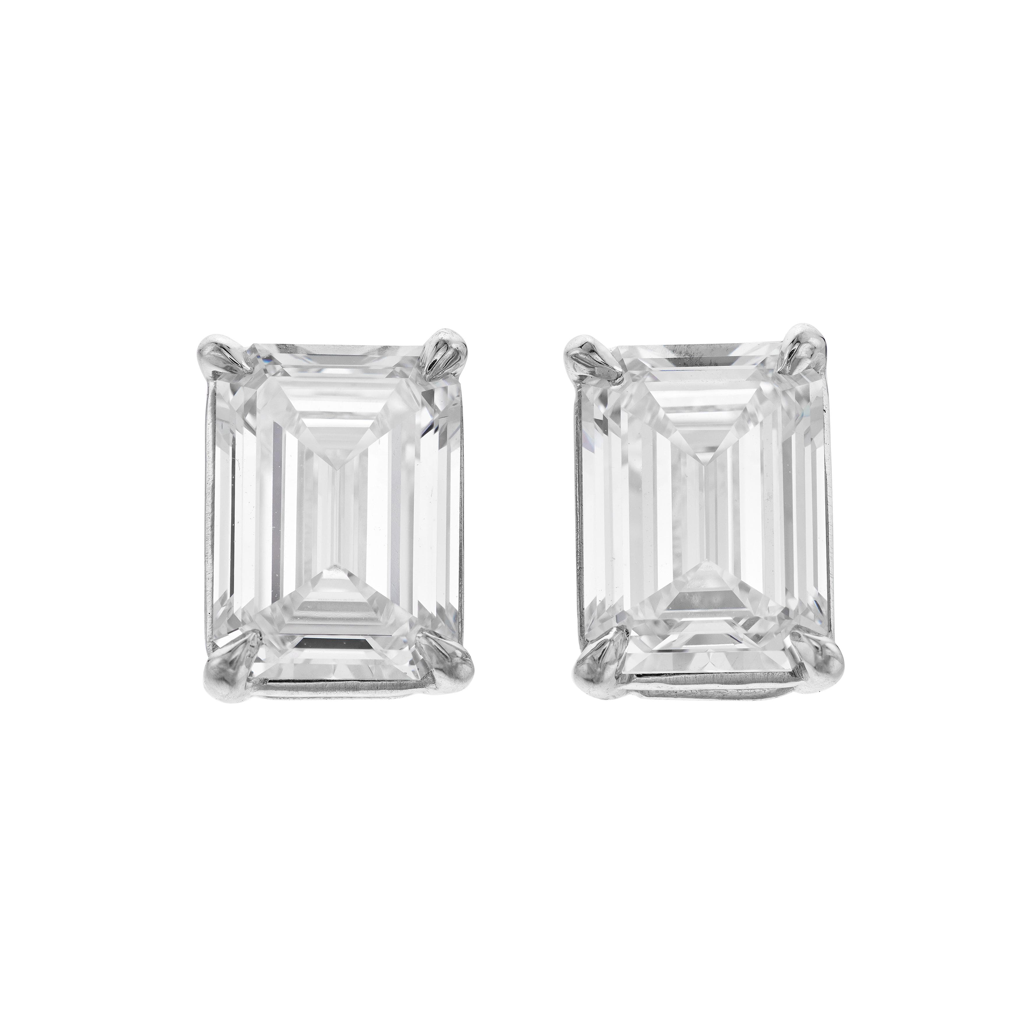 Platinum and 3.23ctw Emerald Cut Diamond Stud Earrings