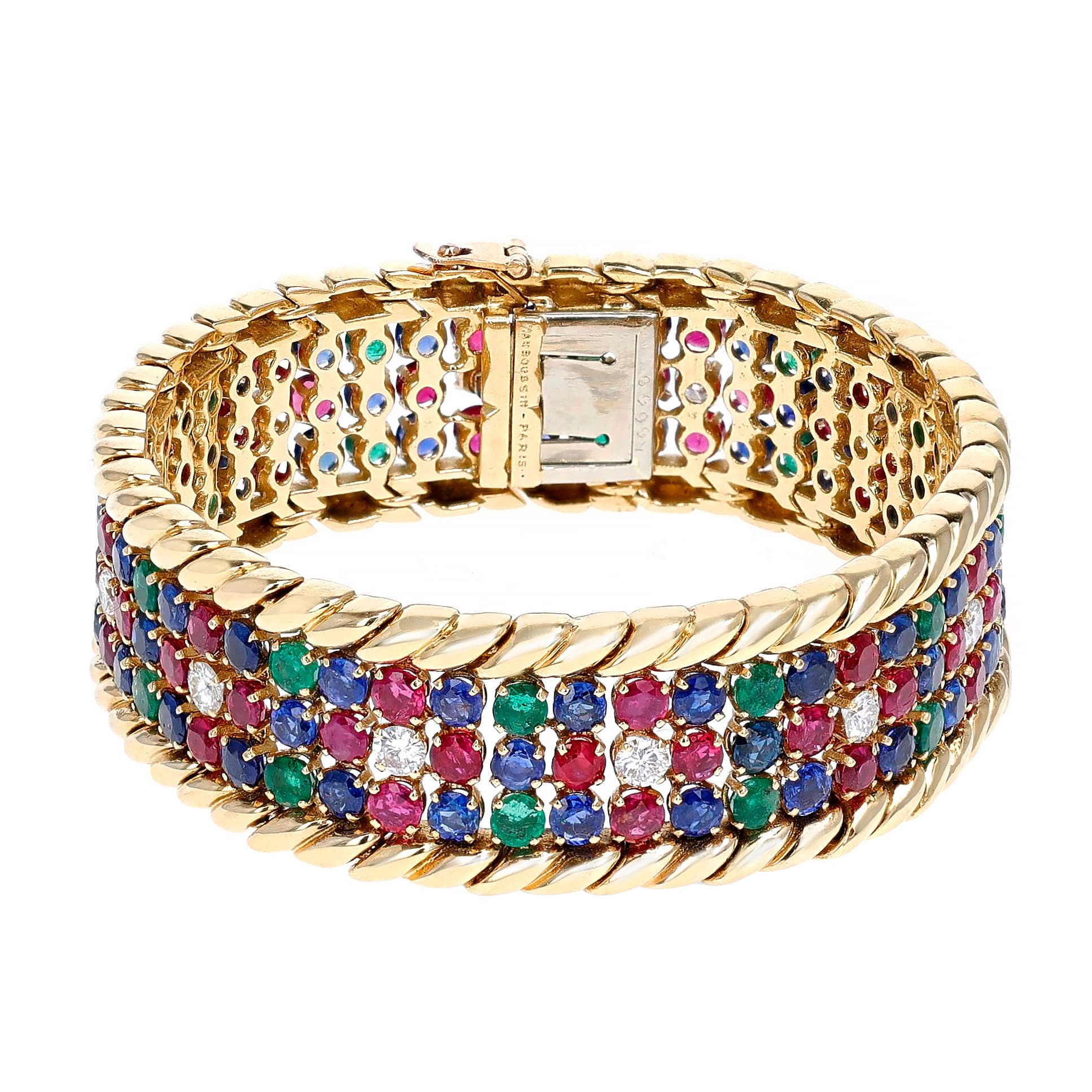 Vintage Gold, Emerald, Ruby, Sapphire and Diamond Bracelet