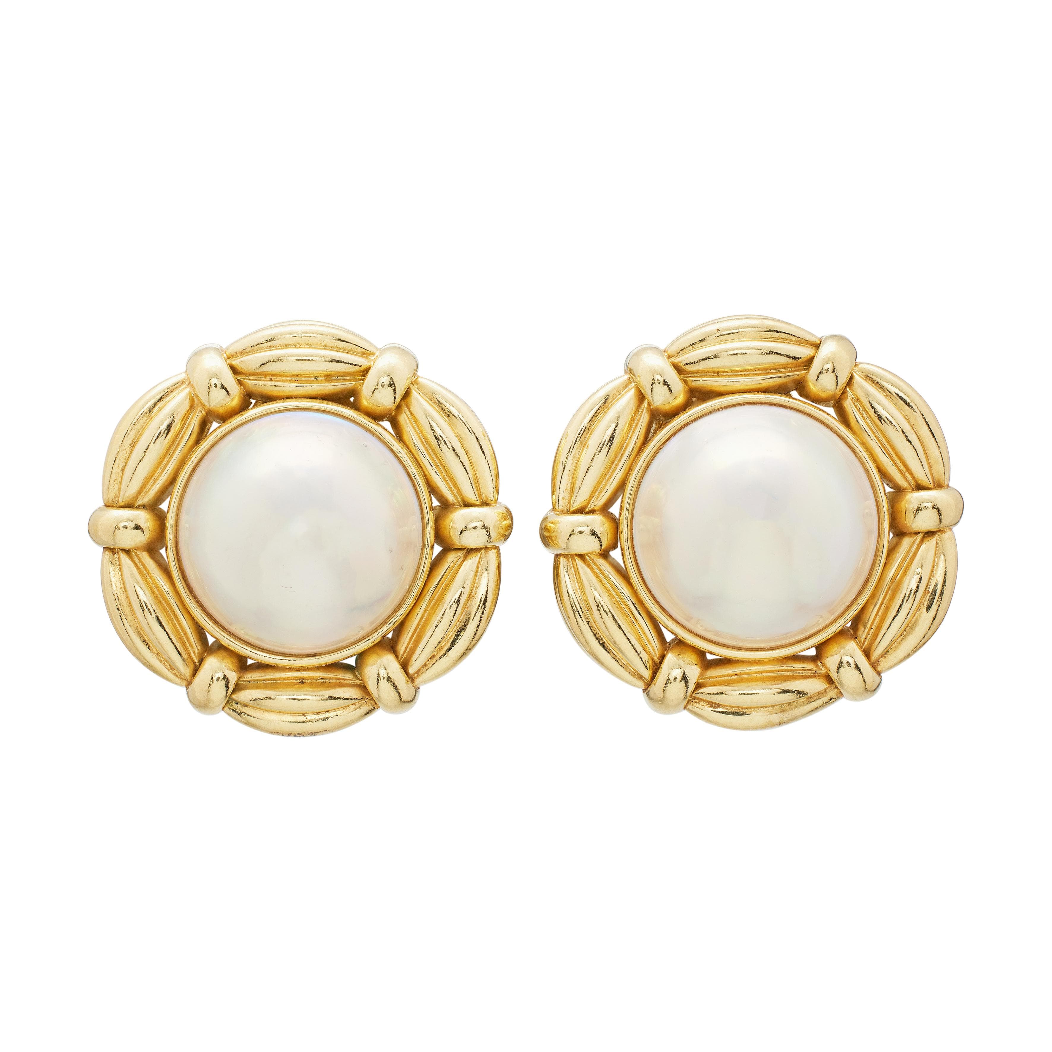 Gold and Mabé Pearl Earclips