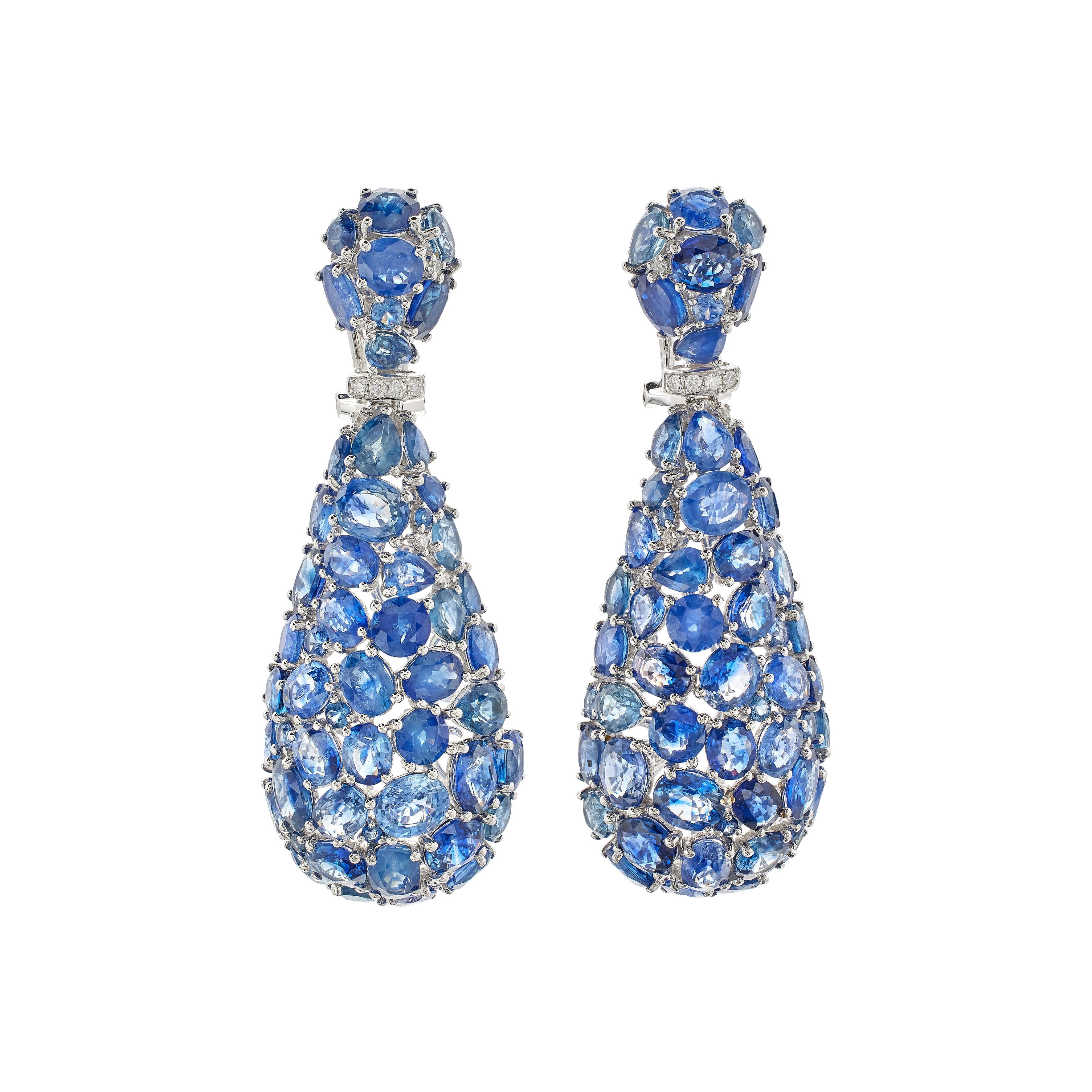 White Gold and Sapphire Drop Earclips