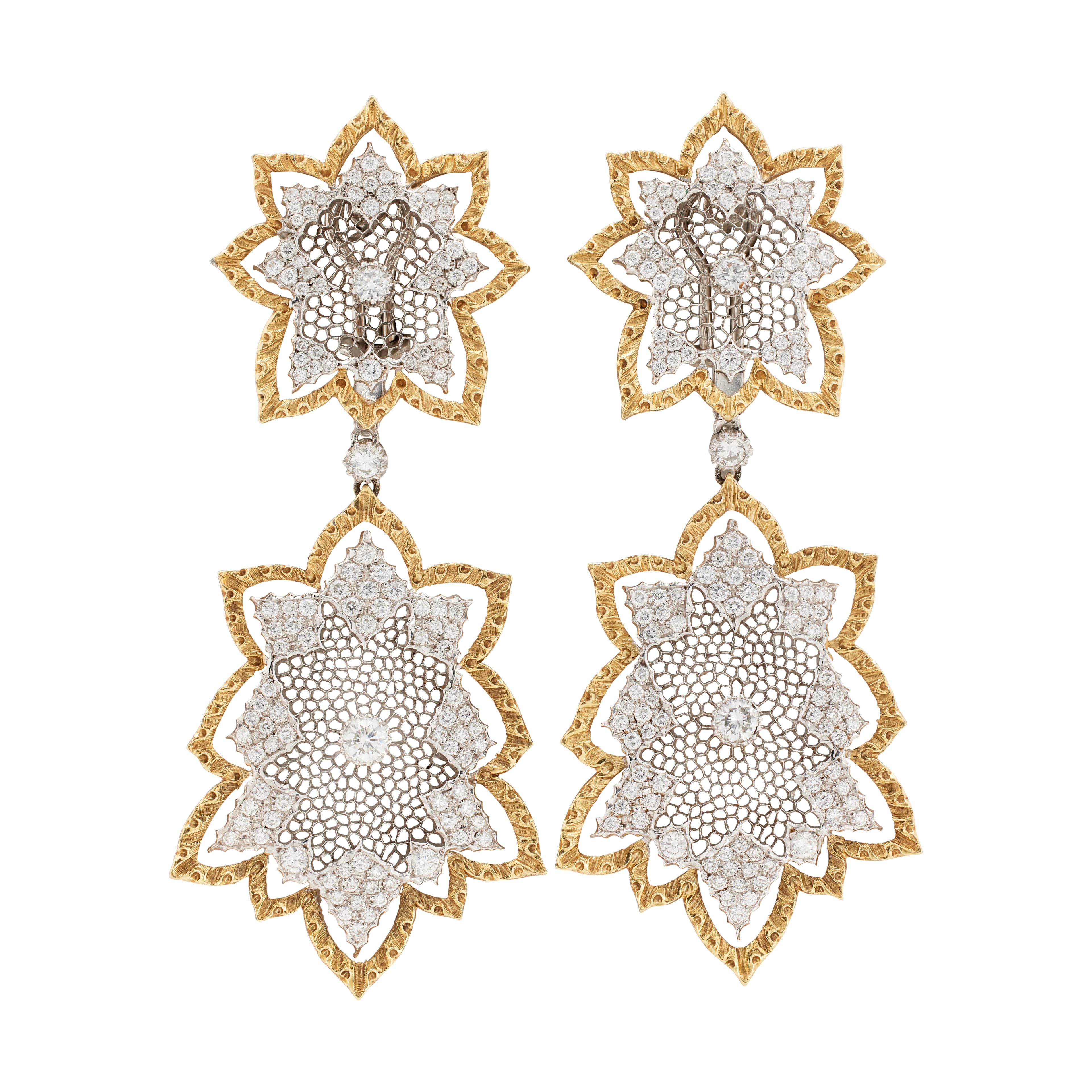 Vintage Gold, White Gold and Diamond Convertible Drop Earrings