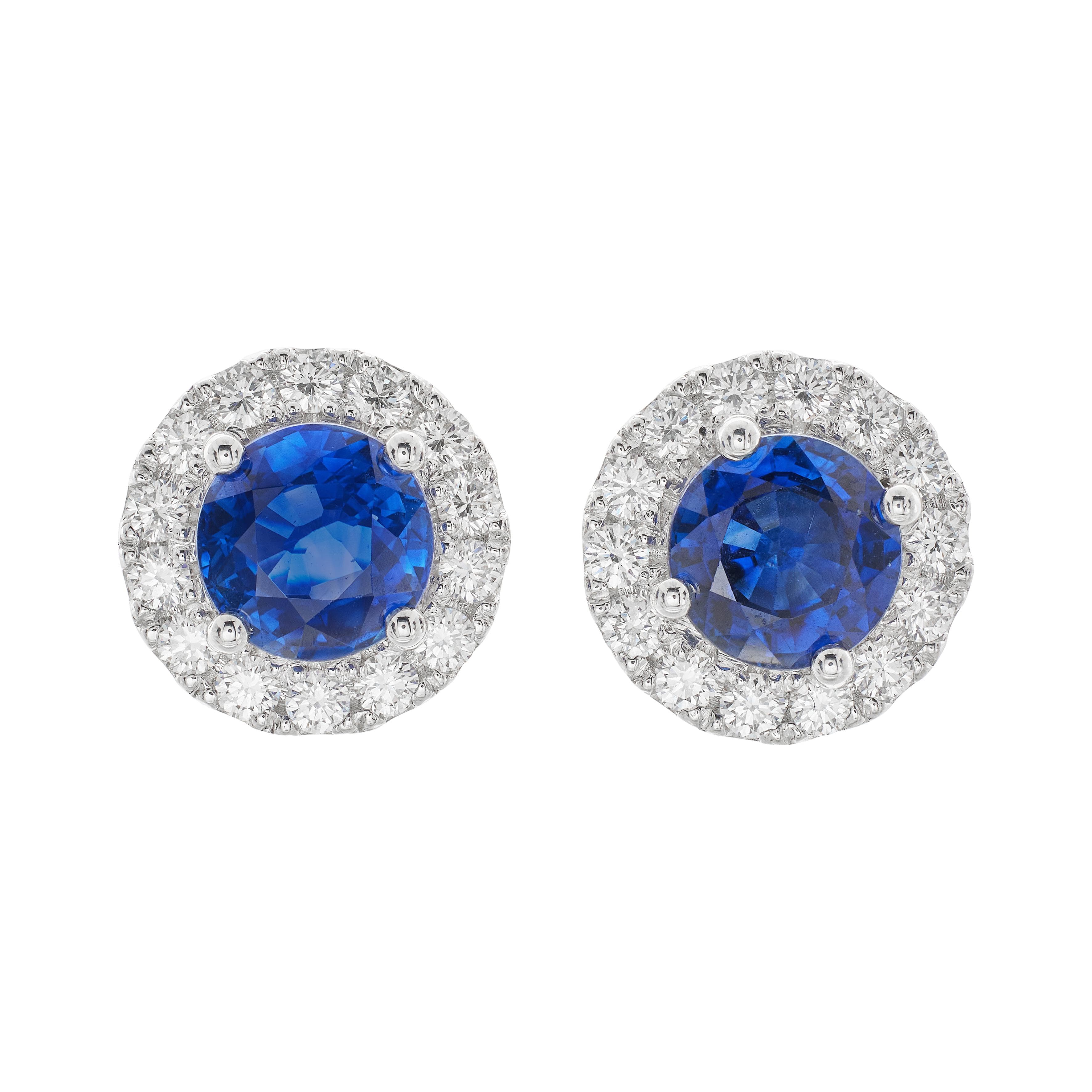 White Gold, 2.36ctw Madagascar Sapphire and Diamond Stud Earrings