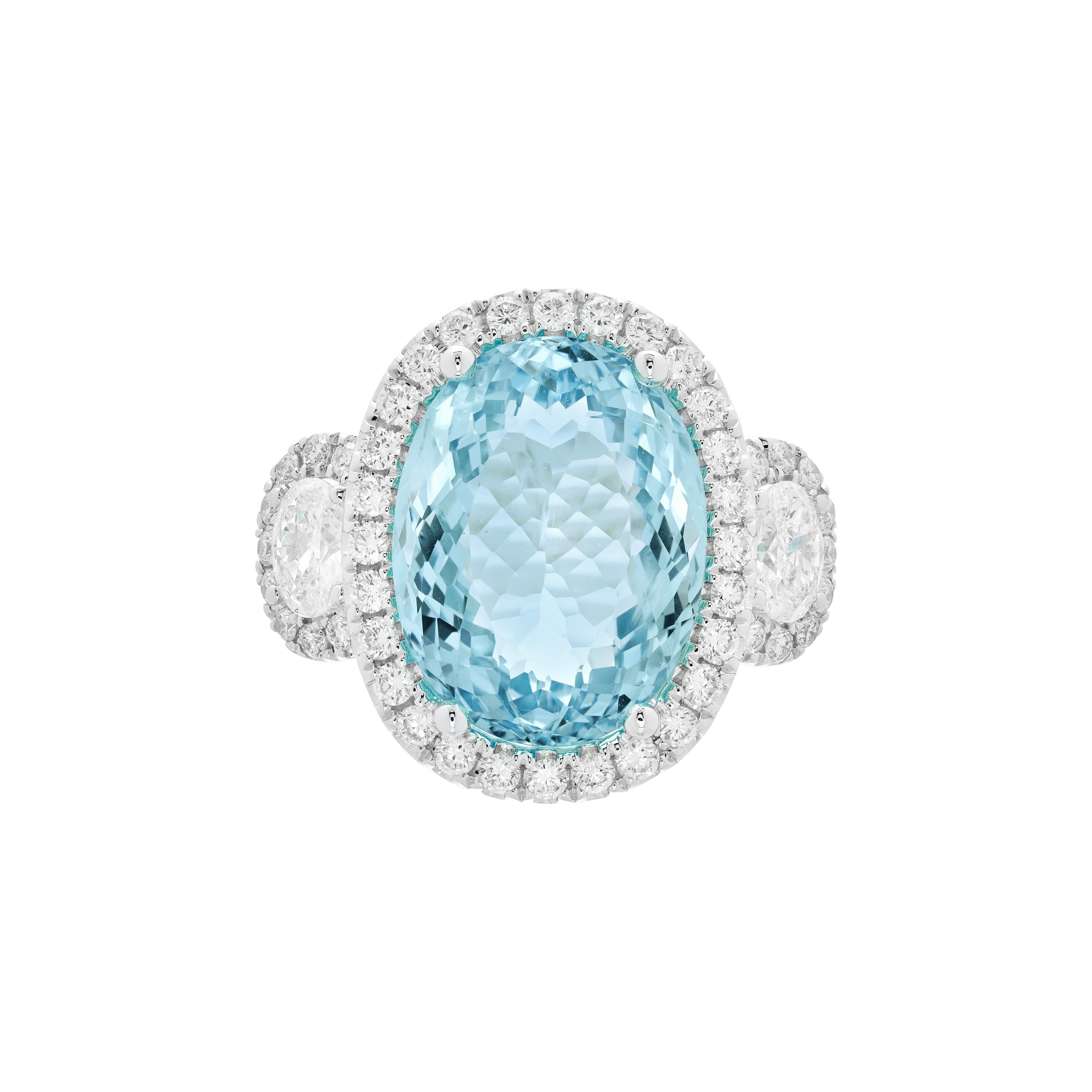 White Gold, 11.05ct Aquamarine and Diamond Ring