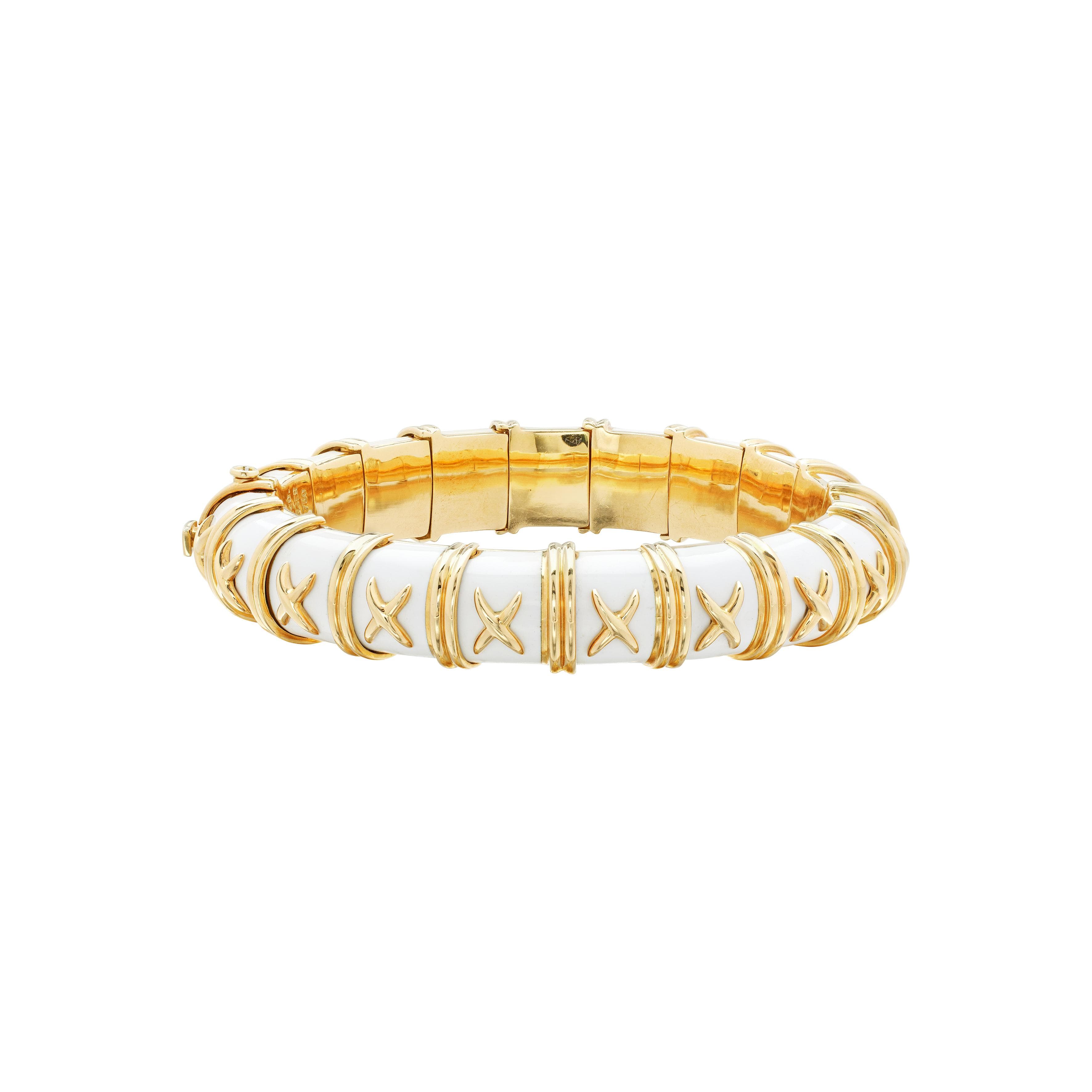Gold and Enamel Croisillon Bangle Bracelet