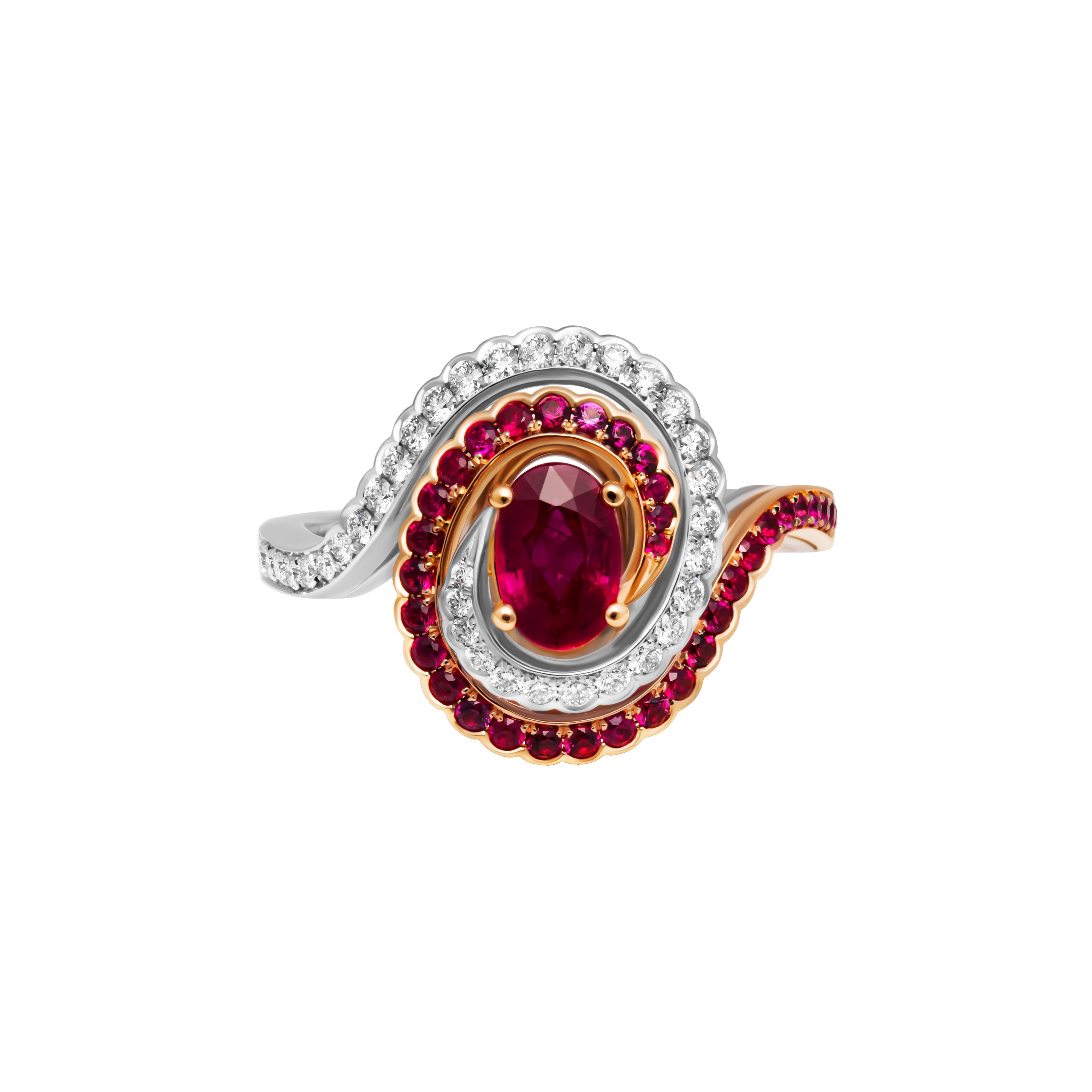 Platinum, Rose Gold, Ruby and Diamond Ring