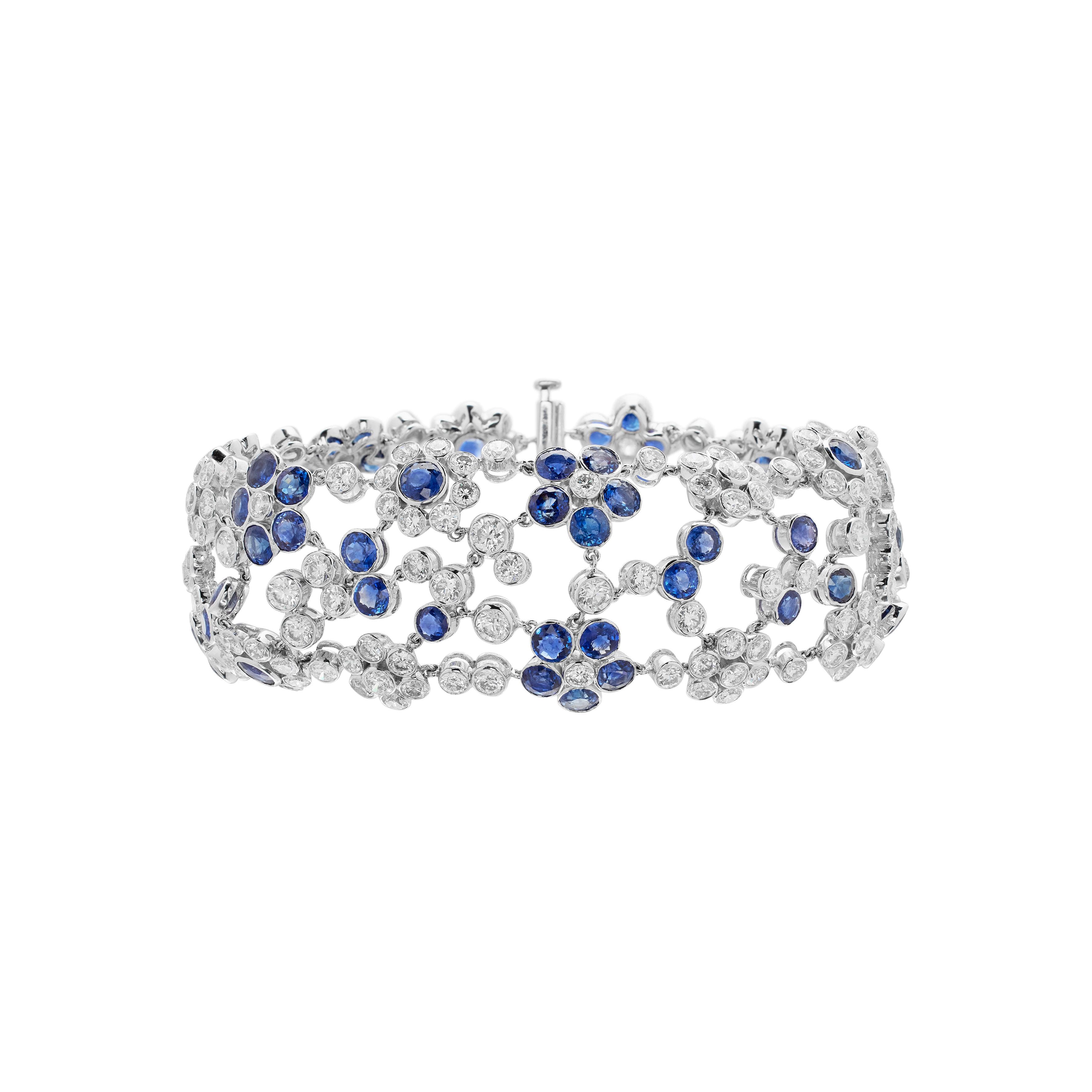 White Gold, Sapphire and Diamond Floral Bracelet