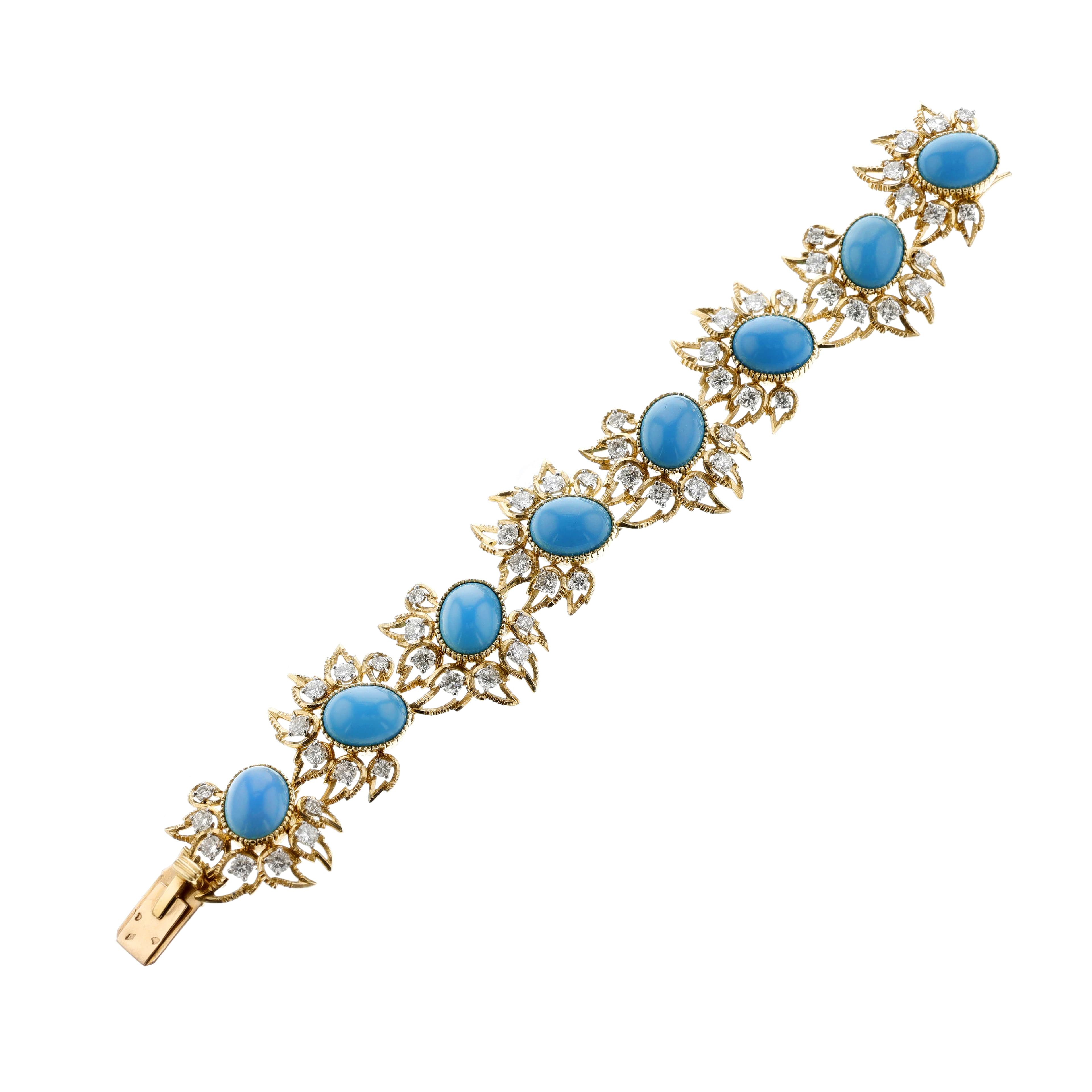 Vintage Gold, Platinum, Turquoise and Diamond Bracelet