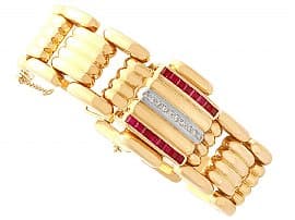 0.78 ct Ruby and 0.20 ct Diamond, 18 ct Yellow Gold Omega Watch - Art Deco Style - Vintage Circa 1950